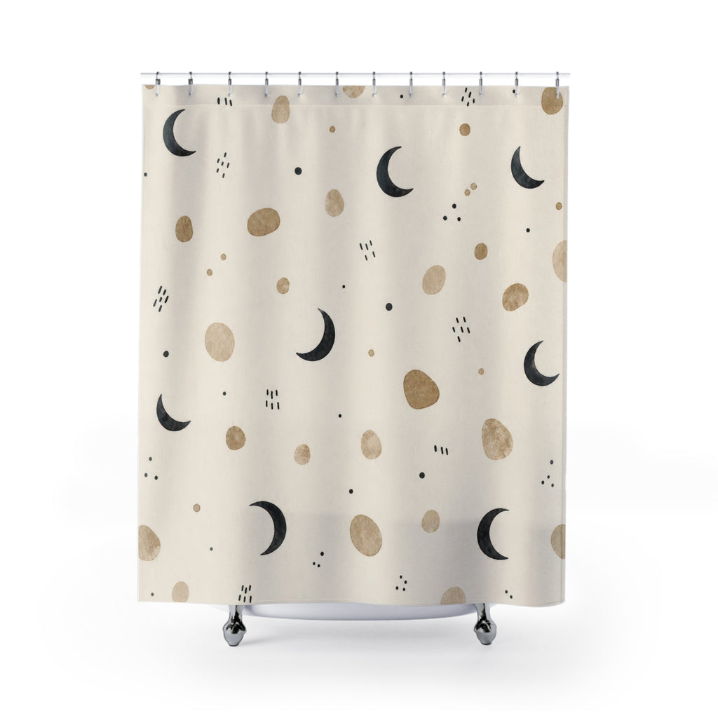 Black Beige Celestial Crescent Shower Curtain
