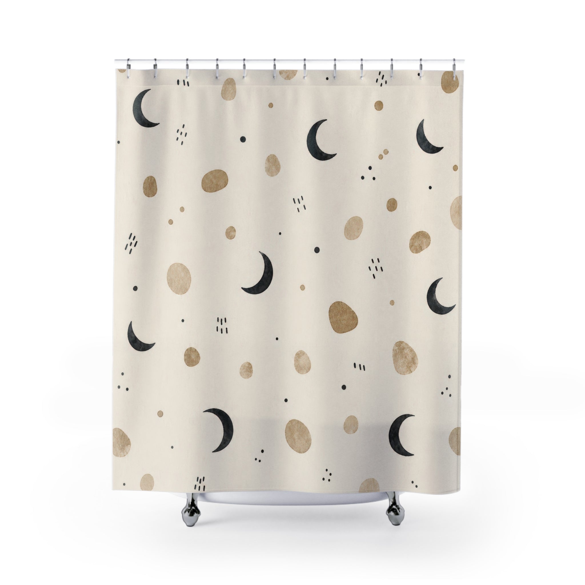 Black Beige Celestial Crescent Shower Curtain