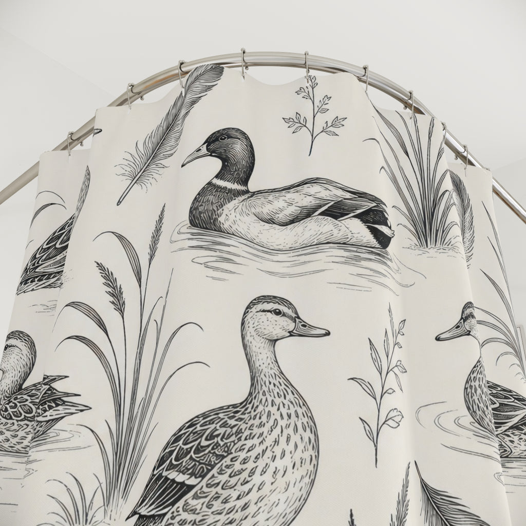 Black White Sketch Duck Shower Curtain