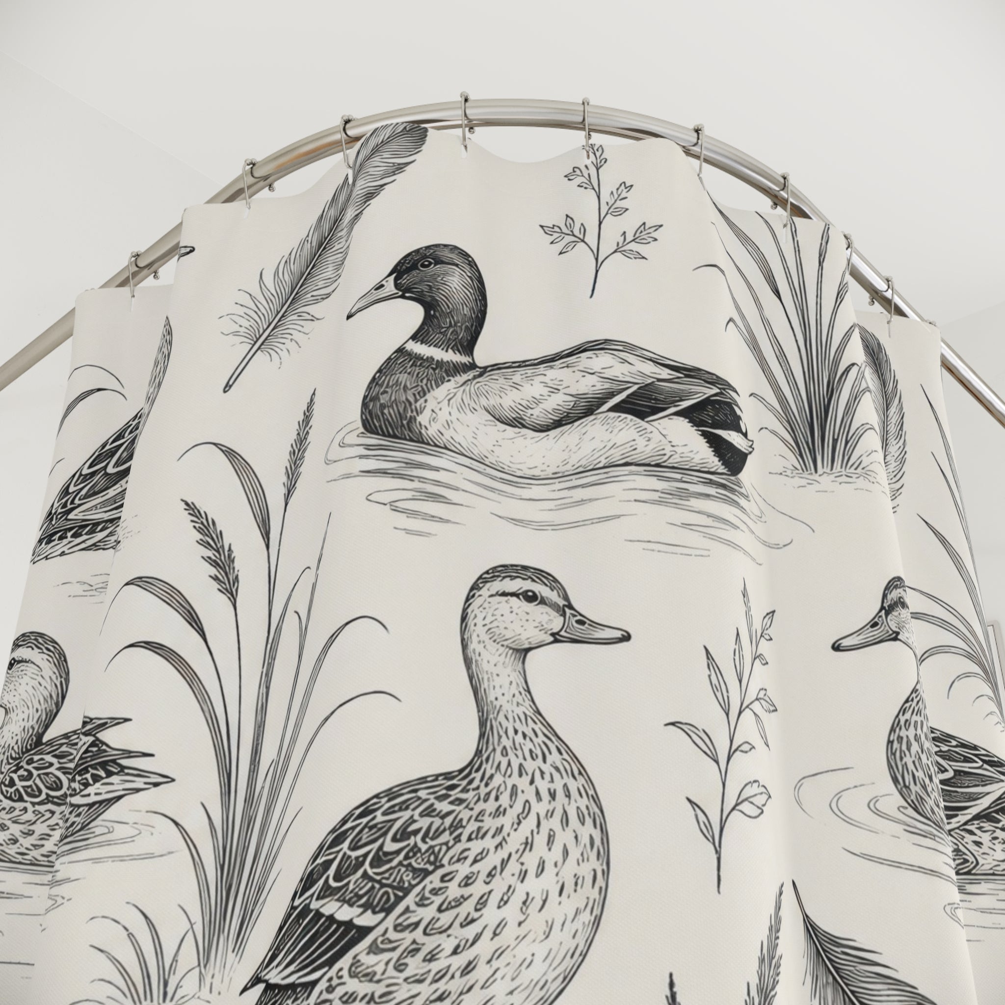 Black White Sketch Duck Shower Curtain