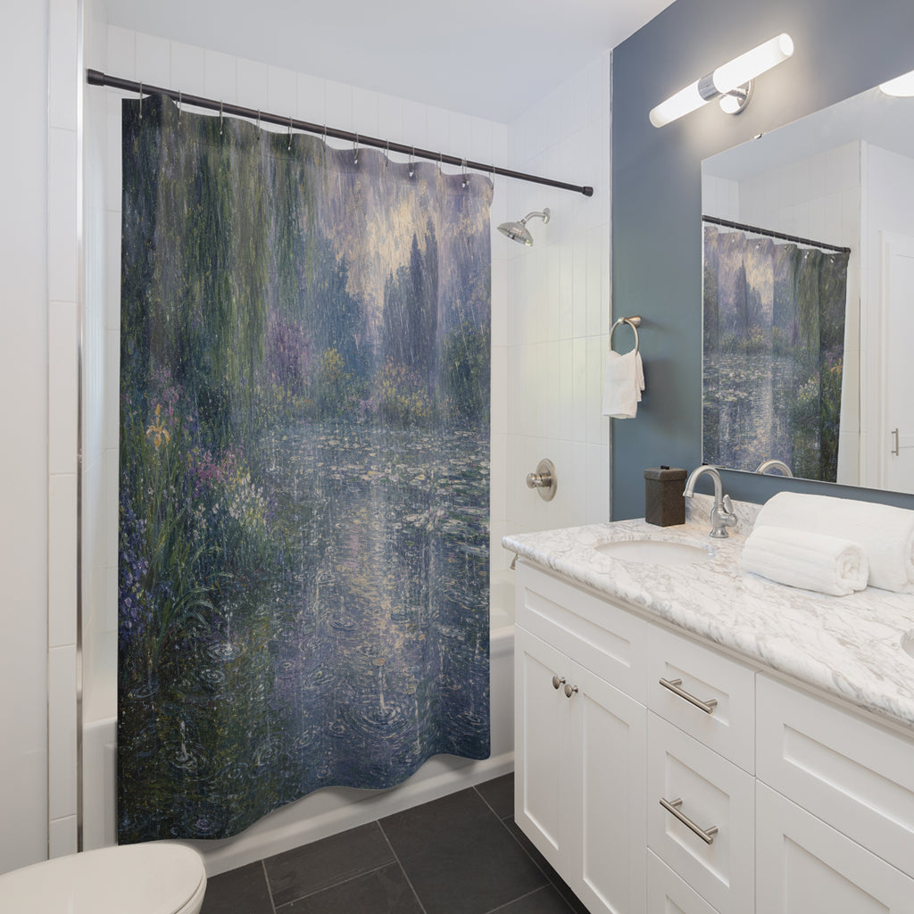 Impressionist Garden Pond Print Shower Curtain