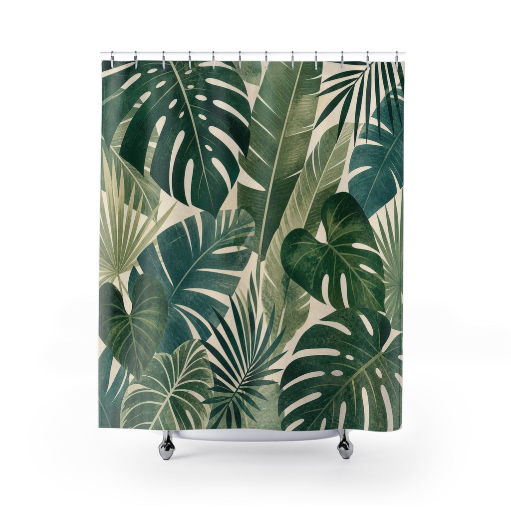 Green Monstera Palm Shower Curtain
