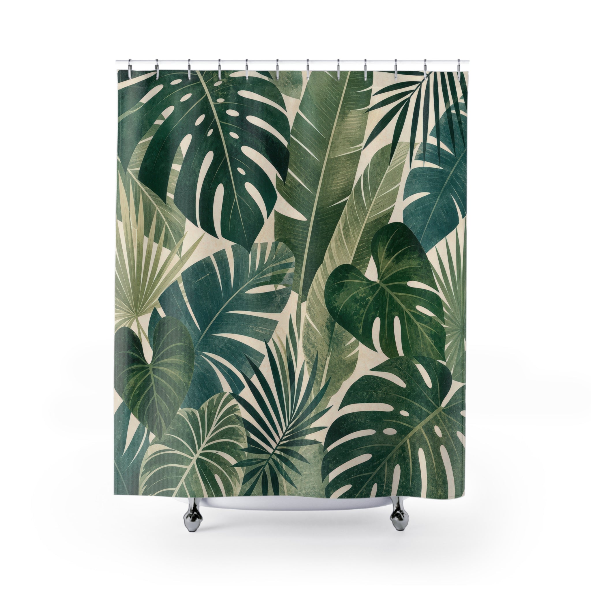 Green Monstera Palm Shower Curtain