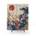 Japanese Shower Curtain: Koi Fish Wave Red Sun