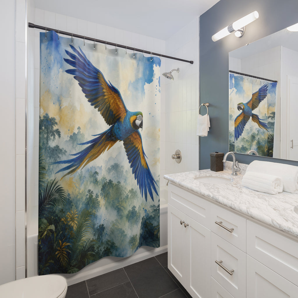 Blue and Gold Macaw Rainforest Shower Curtain