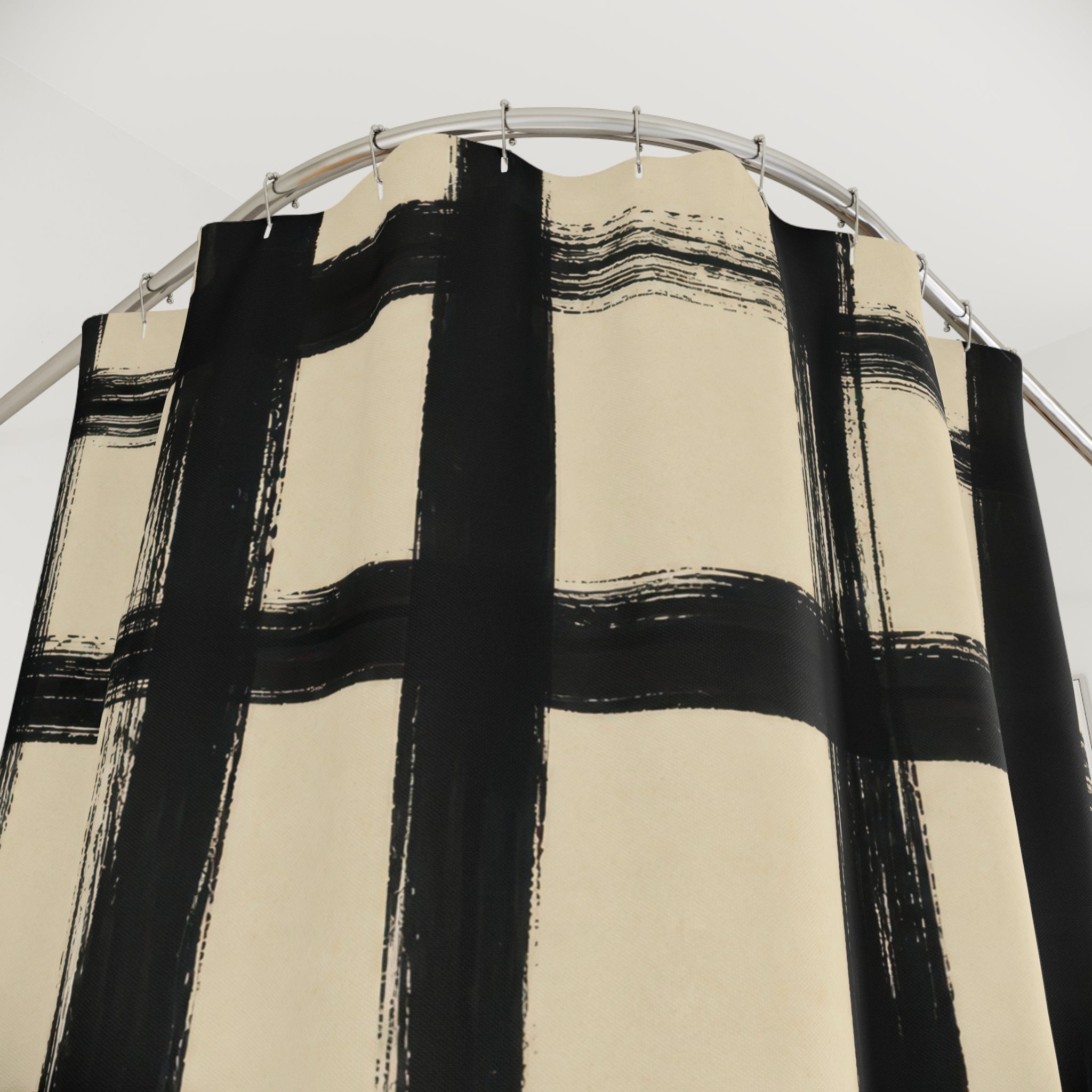 Black Cream Painted Grid Shower Curtain