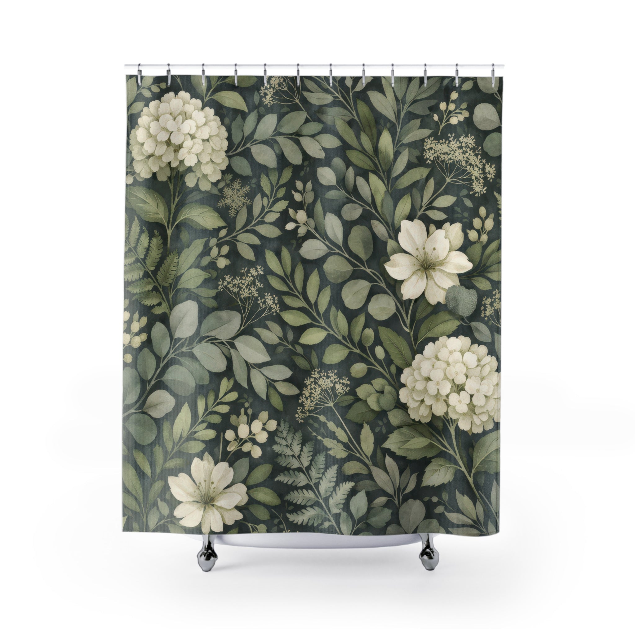 Green and Grey Botanical Shower Curtain – Sage Eucalyptus