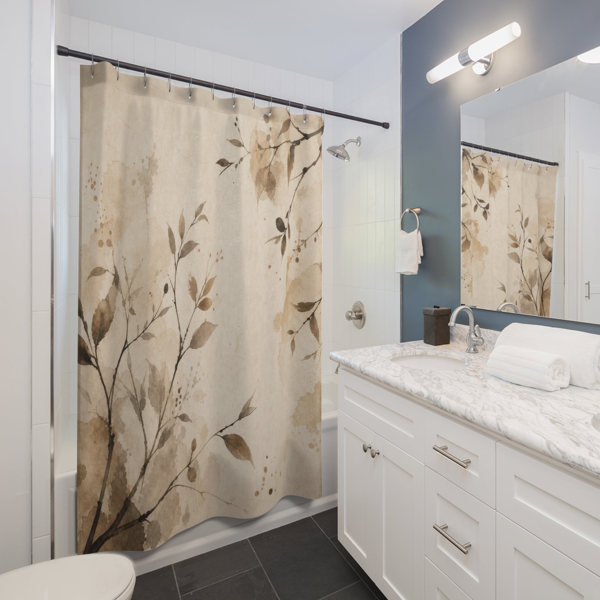 Brown Beige Branch Silhouette Shower Curtain