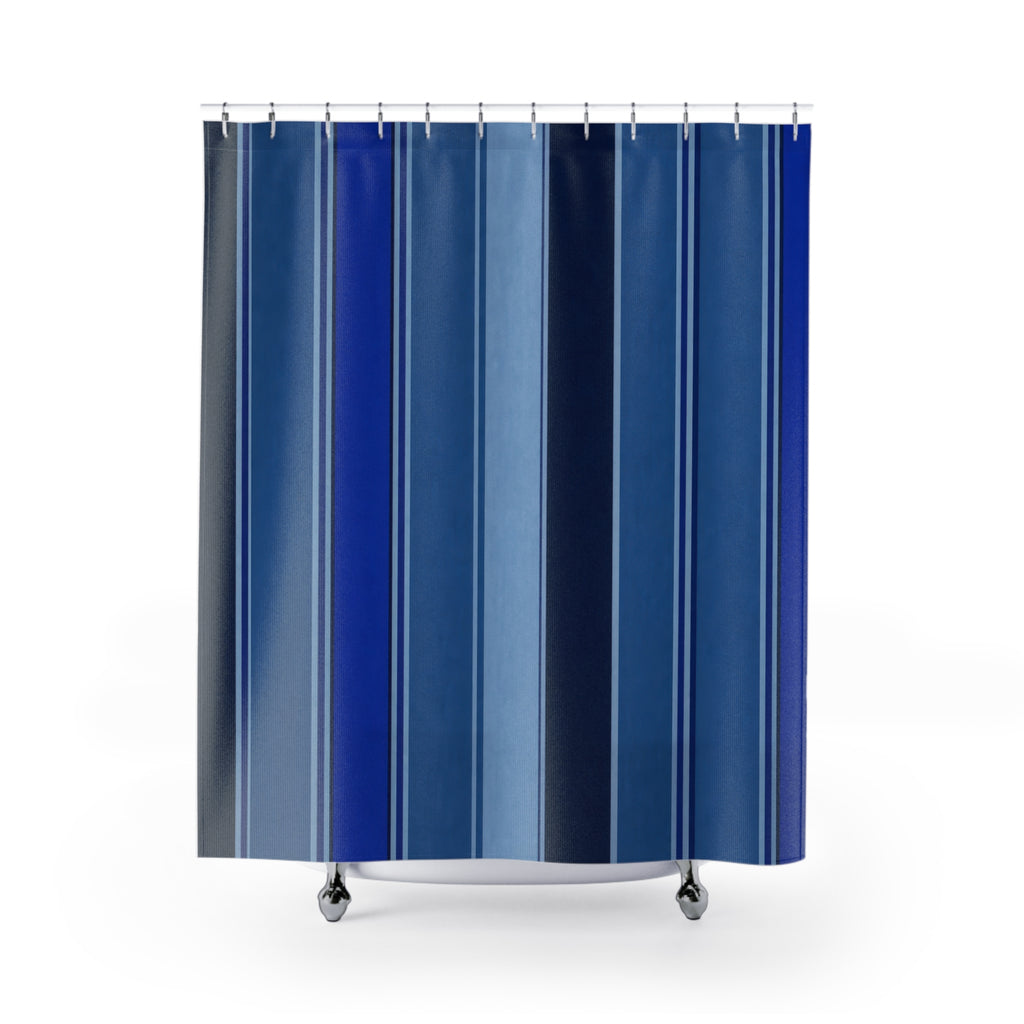 Navy Royal Blue Thin Stripe Shower Curtain