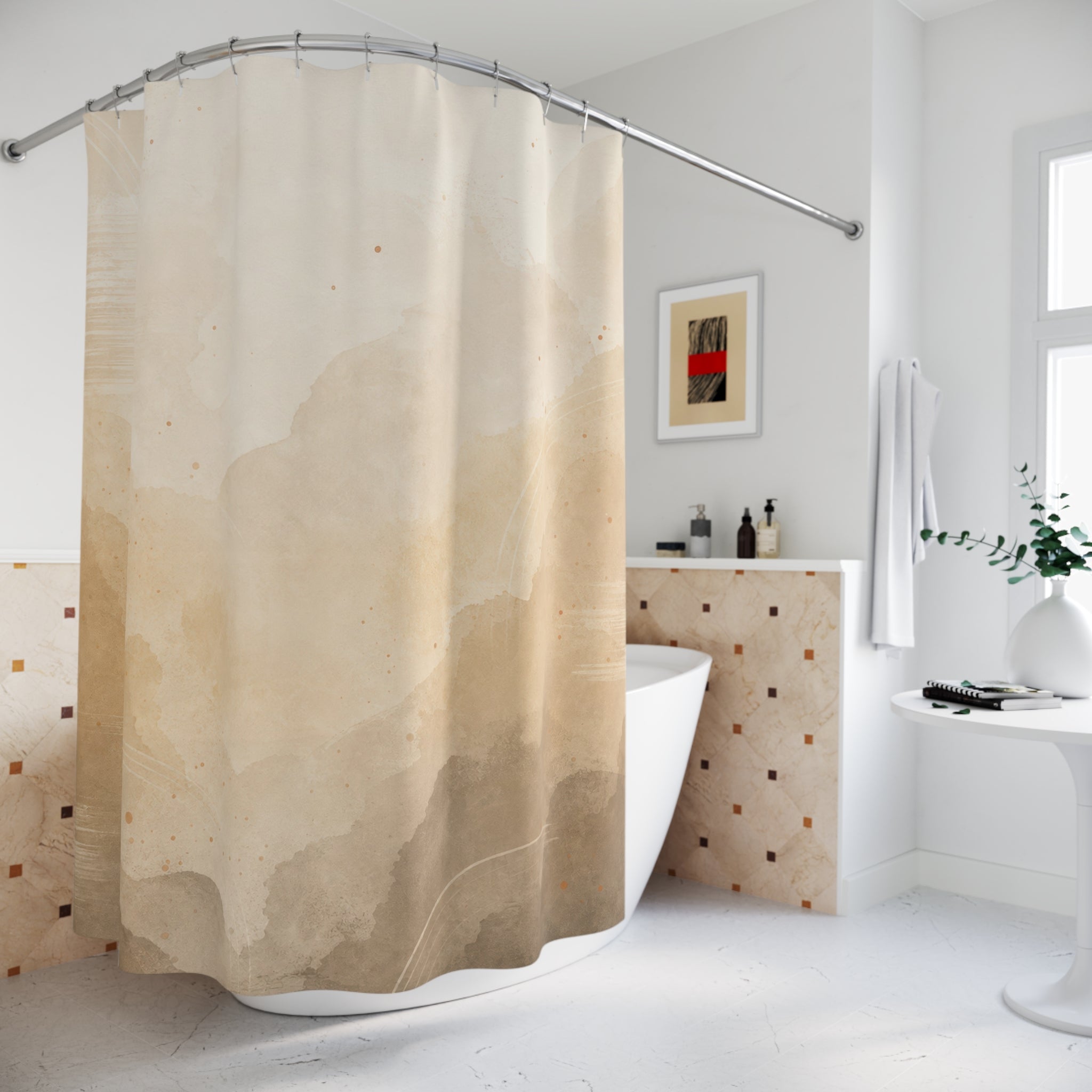 Beige Ombre Watercolor Shower Curtain
