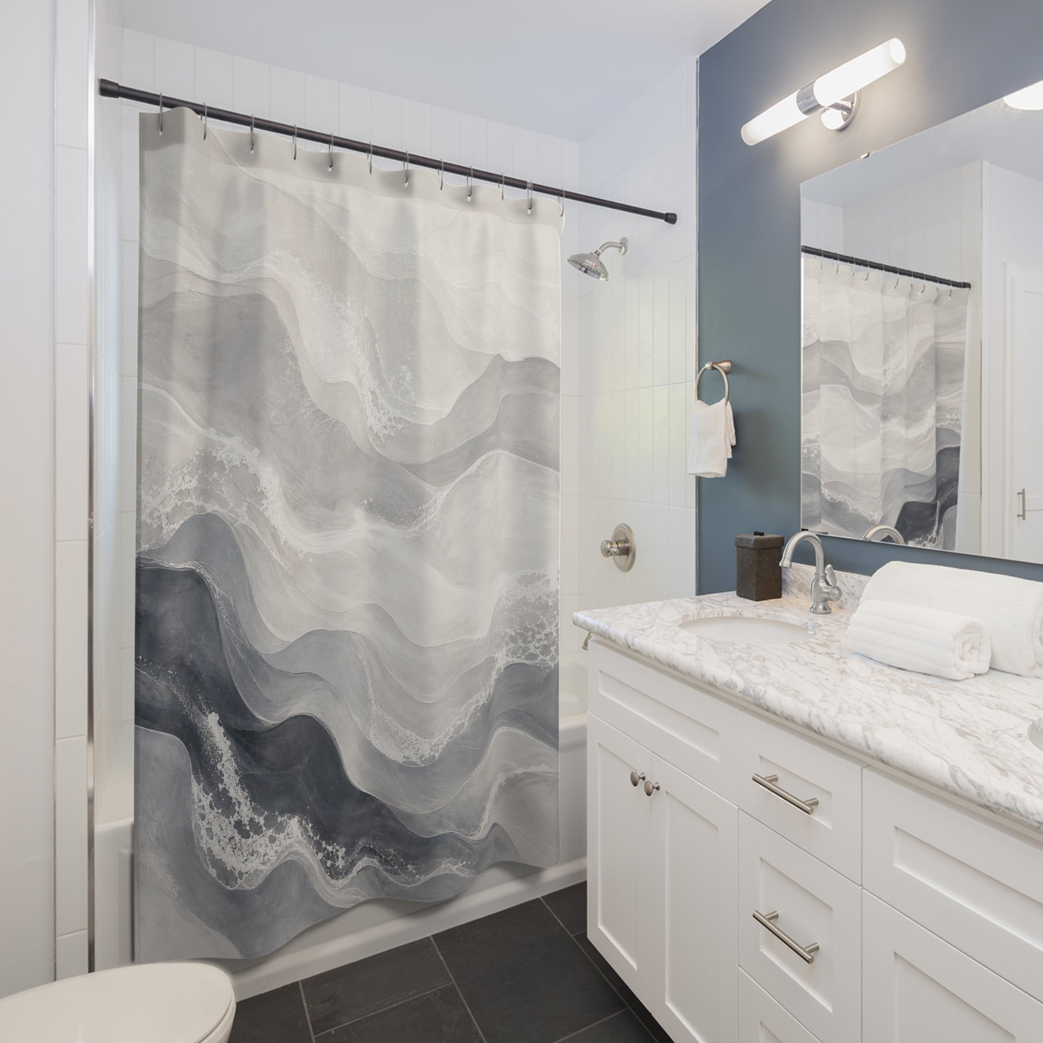 Grey Watercolor Landscape Shower Curtain