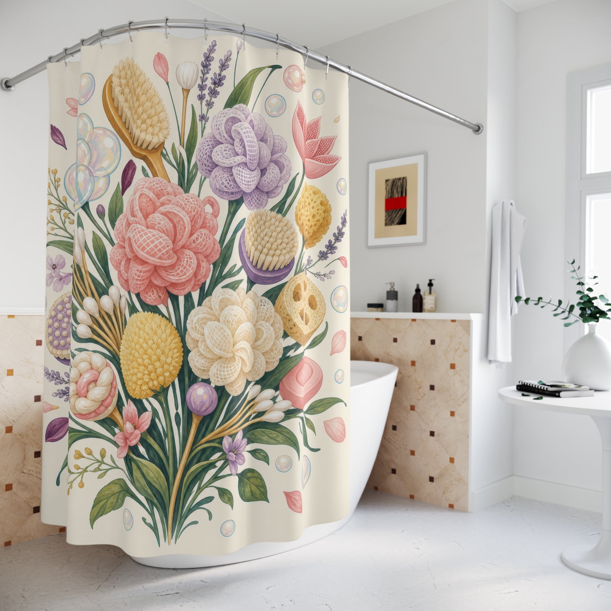 Brush Flower Bouquet Shower Curtain
