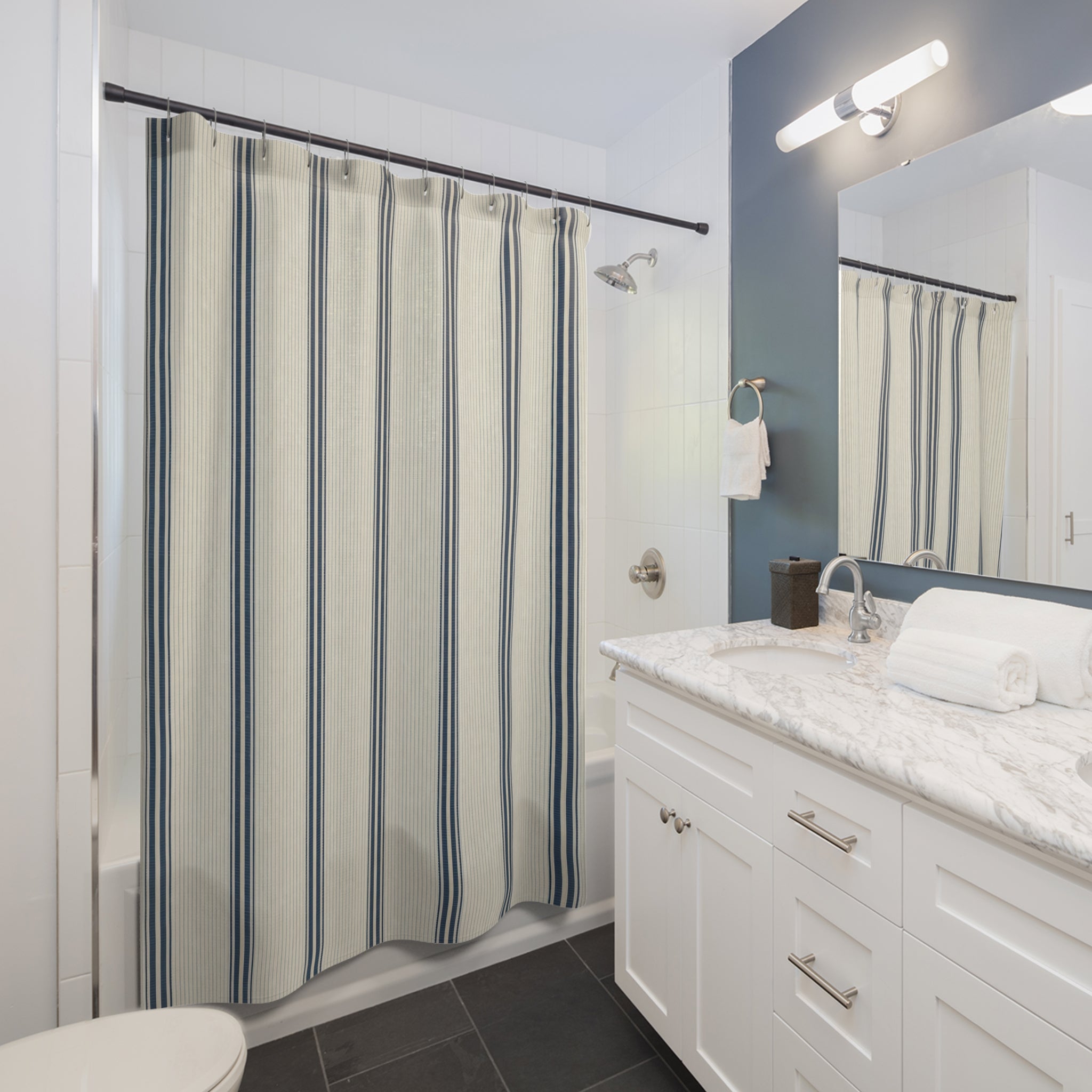 Navy Micro Stripe Shower Curtain