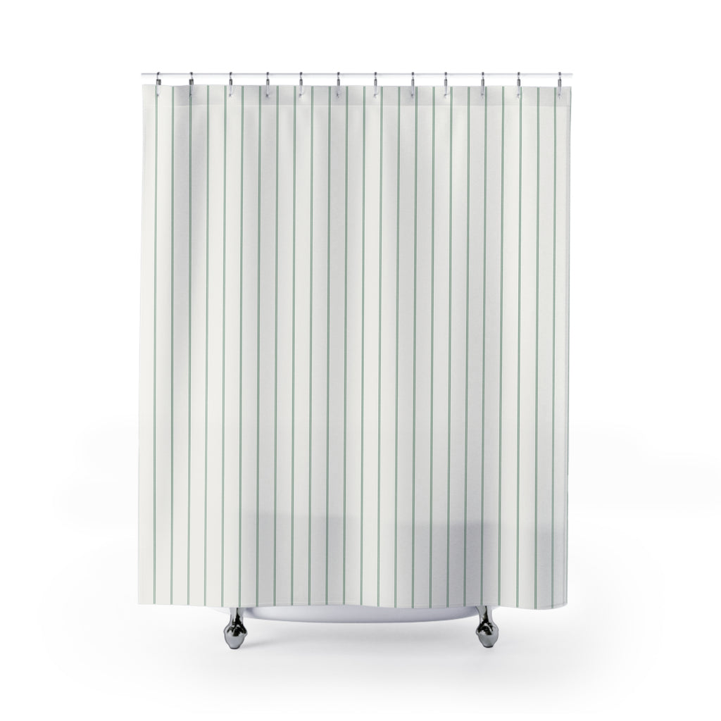 Green and White Double Pinstripe Shower Curtain