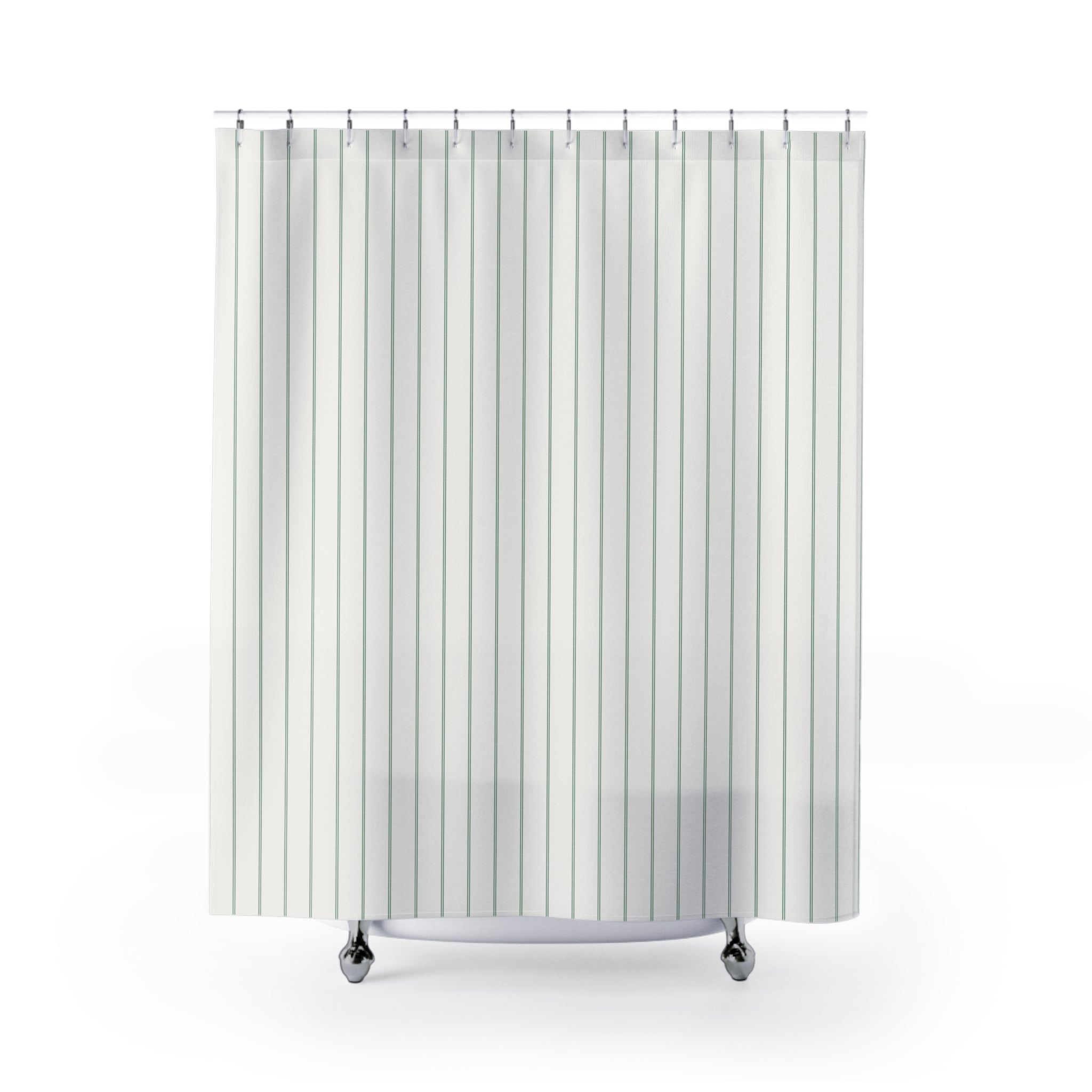 Green and White Double Pinstripe Shower Curtain