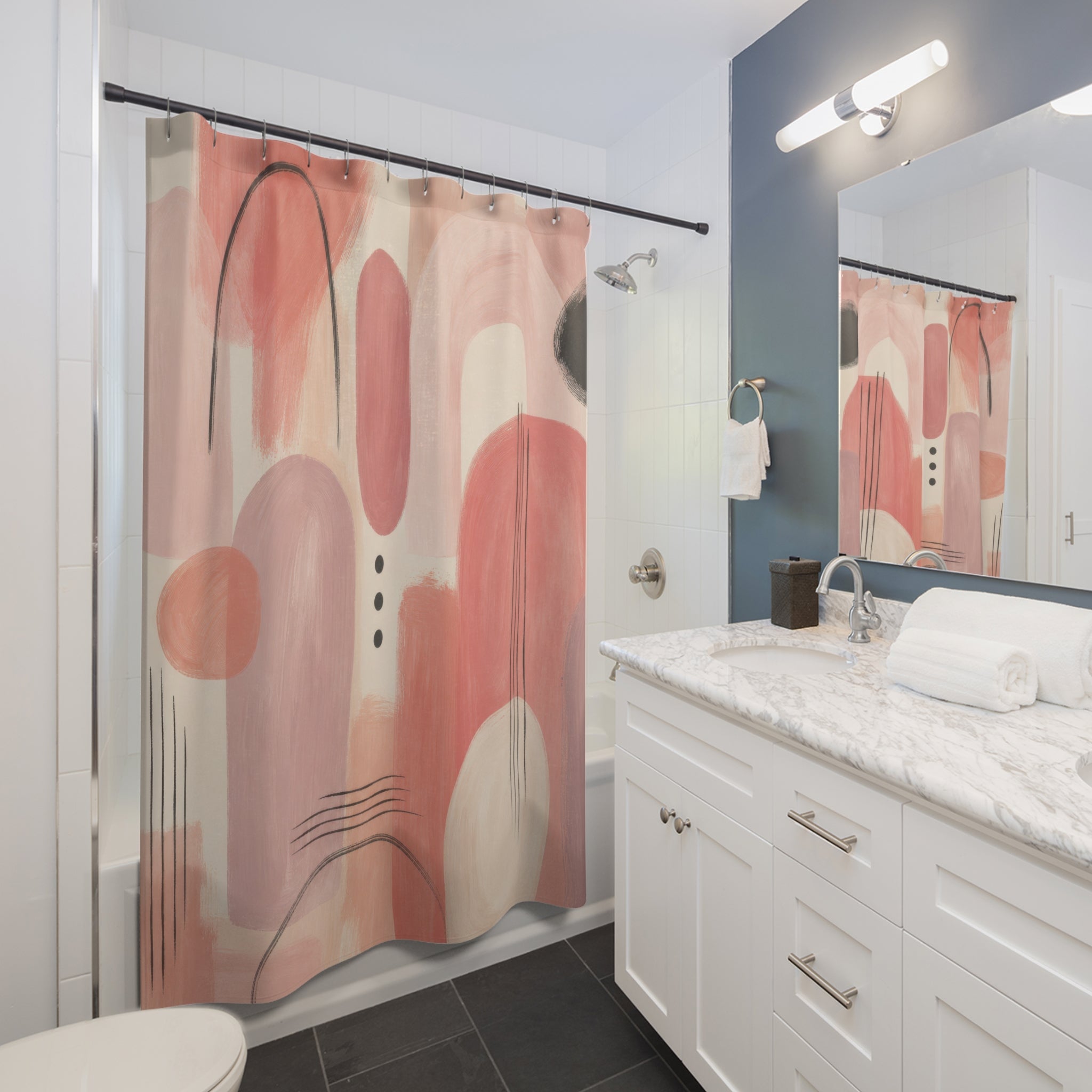 Mid Century Abstract Pink Shower Curtain