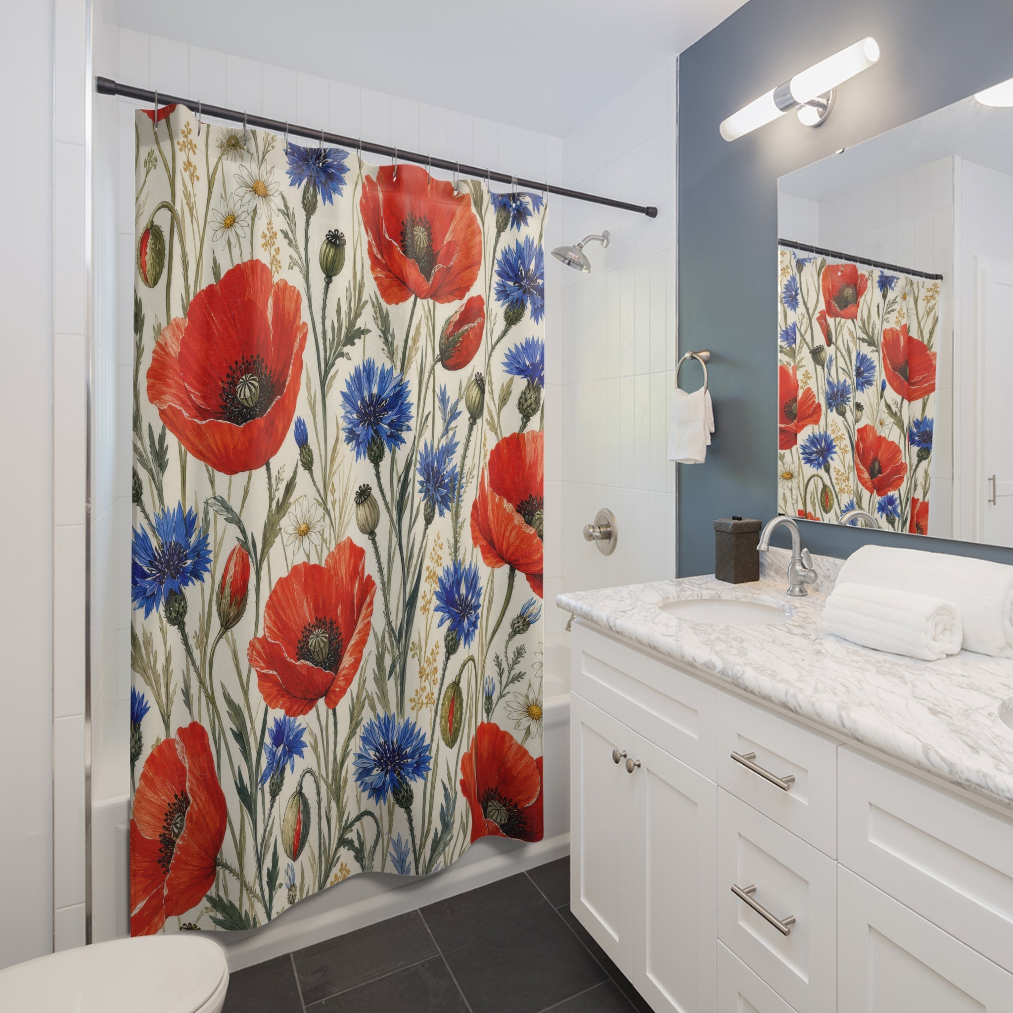 Red Orange Wildflower Meadow Shower Curtain