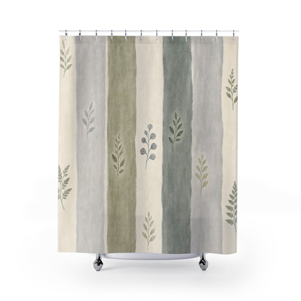 Sage Botanical Stripe Shower Curtain, Sage Green Classic Bathroom Decor, Botanical Stripe Bath Curtain, Guest Bath Decor, Home Decor