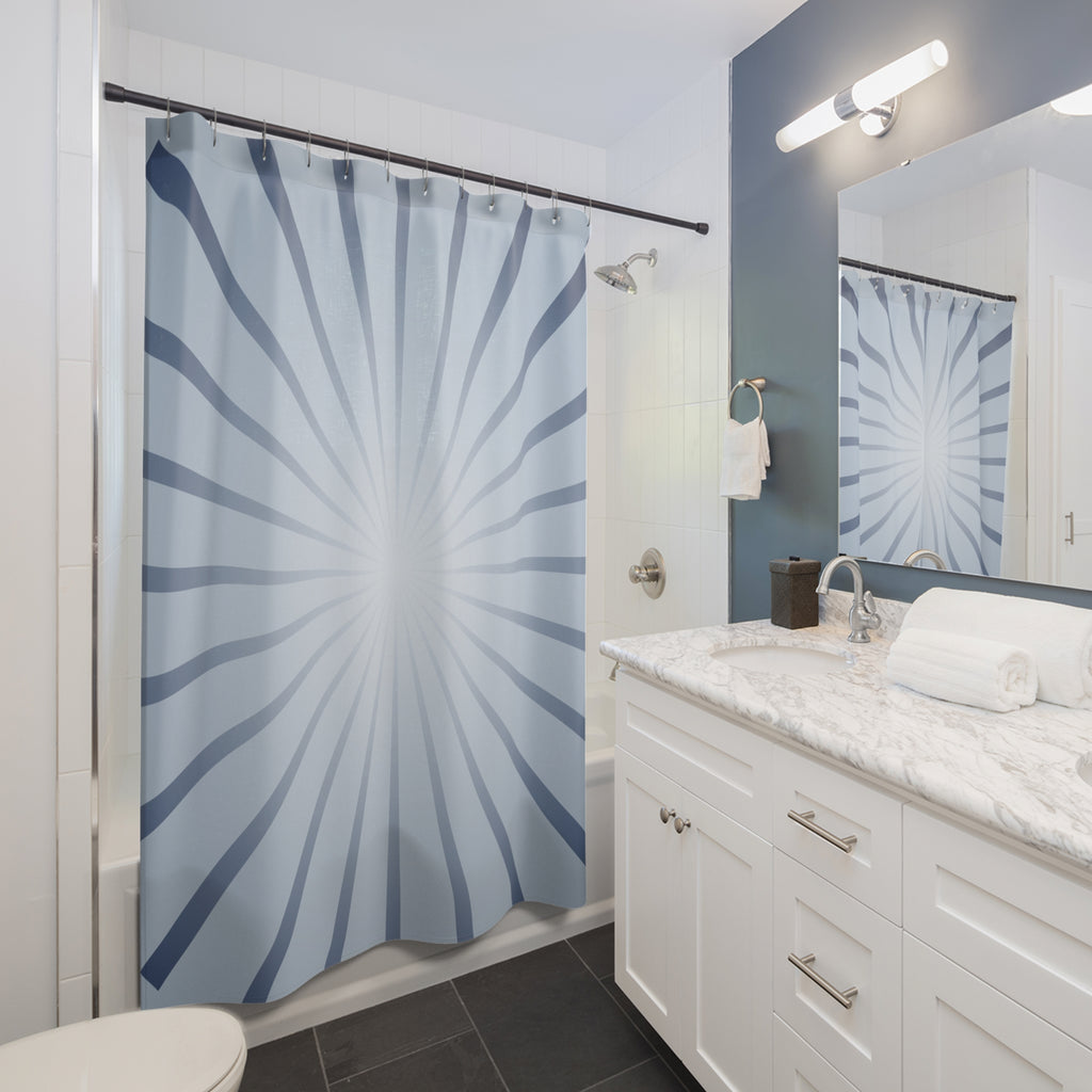 Blue and White Sun Ray Burst Shower Curtain