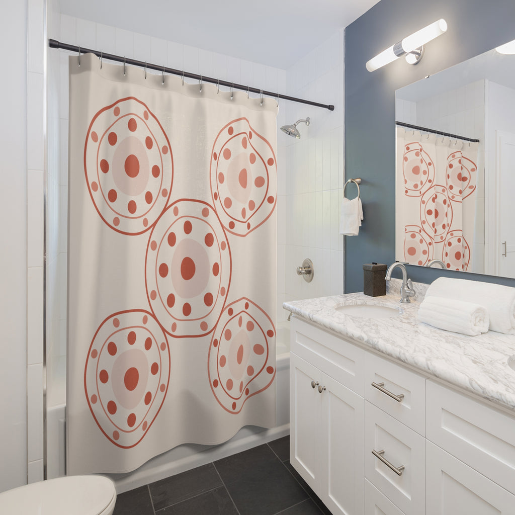 Beige and Coral Folk Medallion Shower Curtain