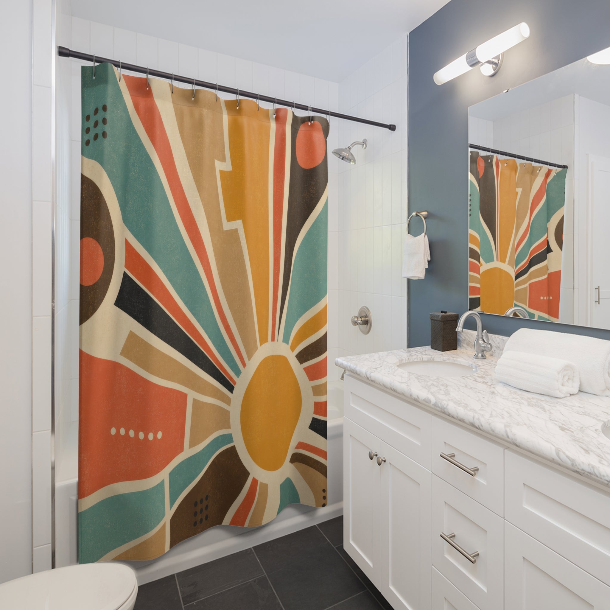 Mid Century Sunburst Geometric Shower Curtain