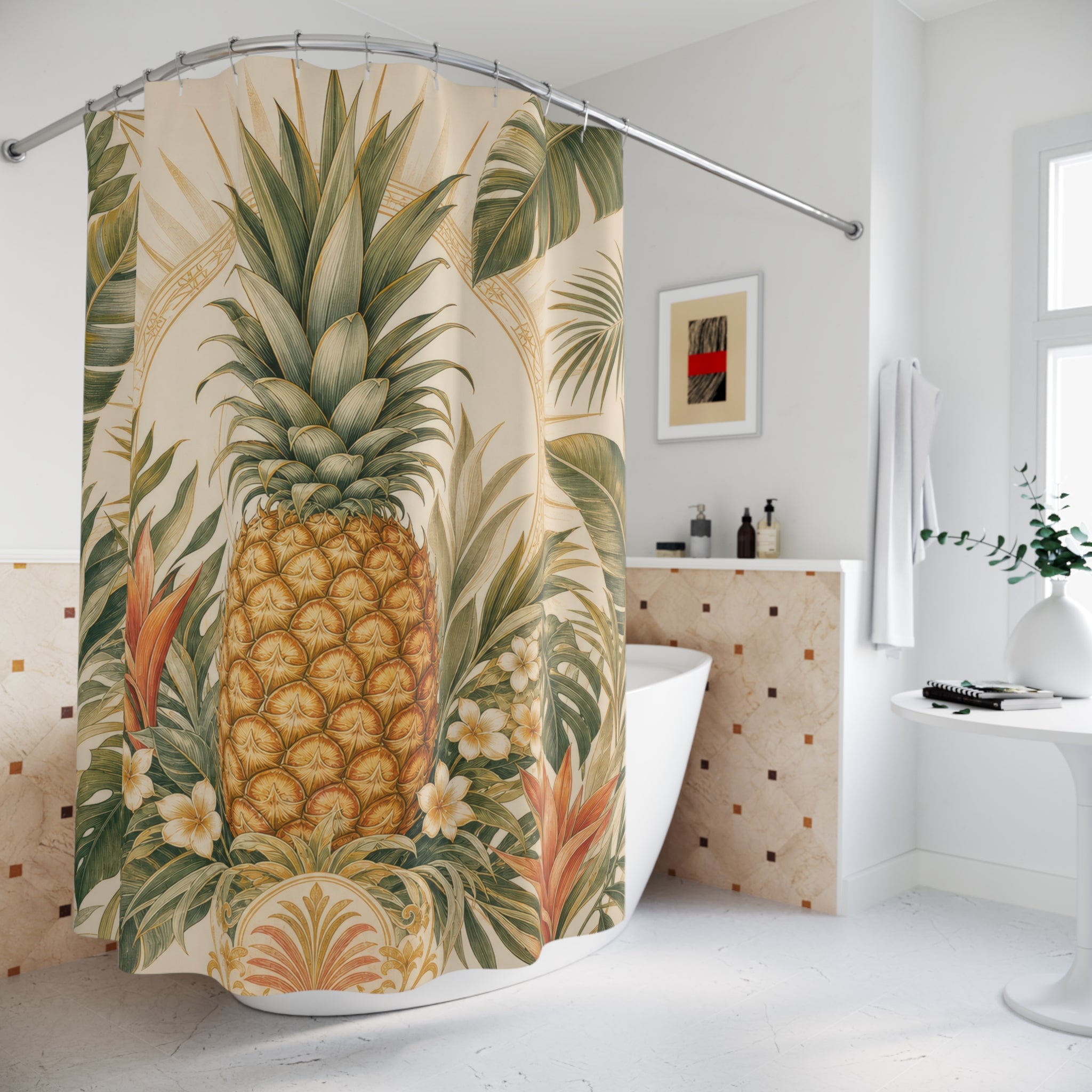 Tropical Botanical Pineapple Shower Curtain