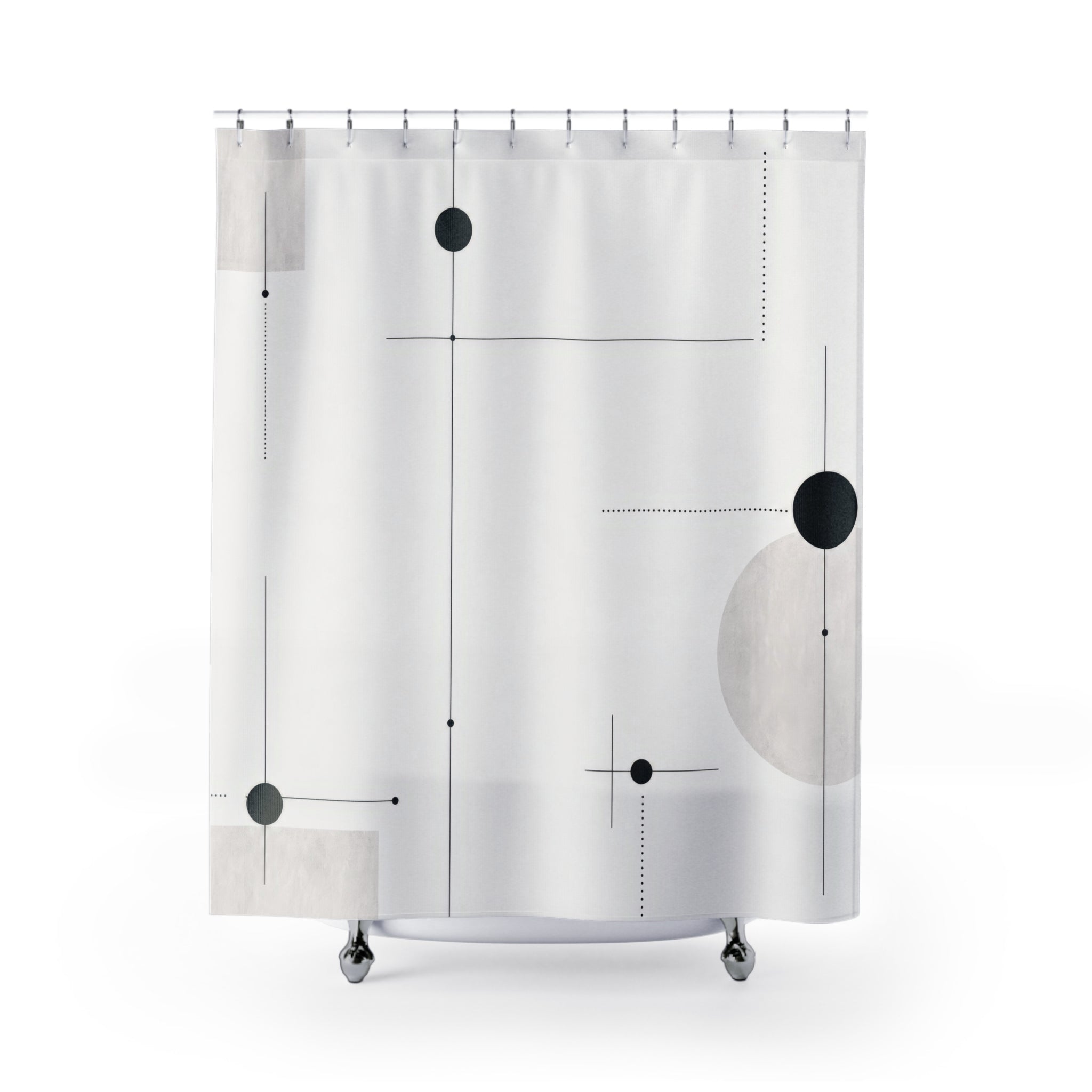 Black White Line Dot Shower Curtain