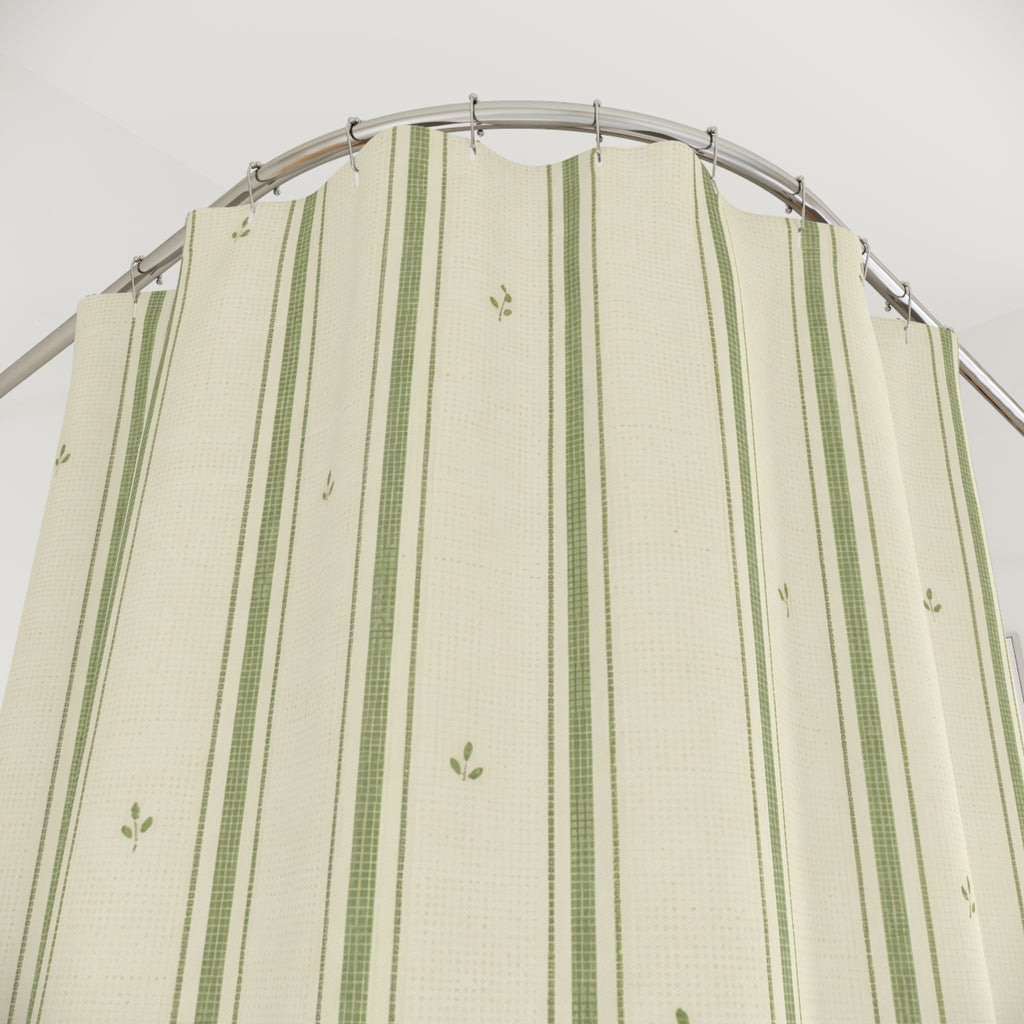 Sage Green Farmhouse Ticking Stripe Shower Curtain