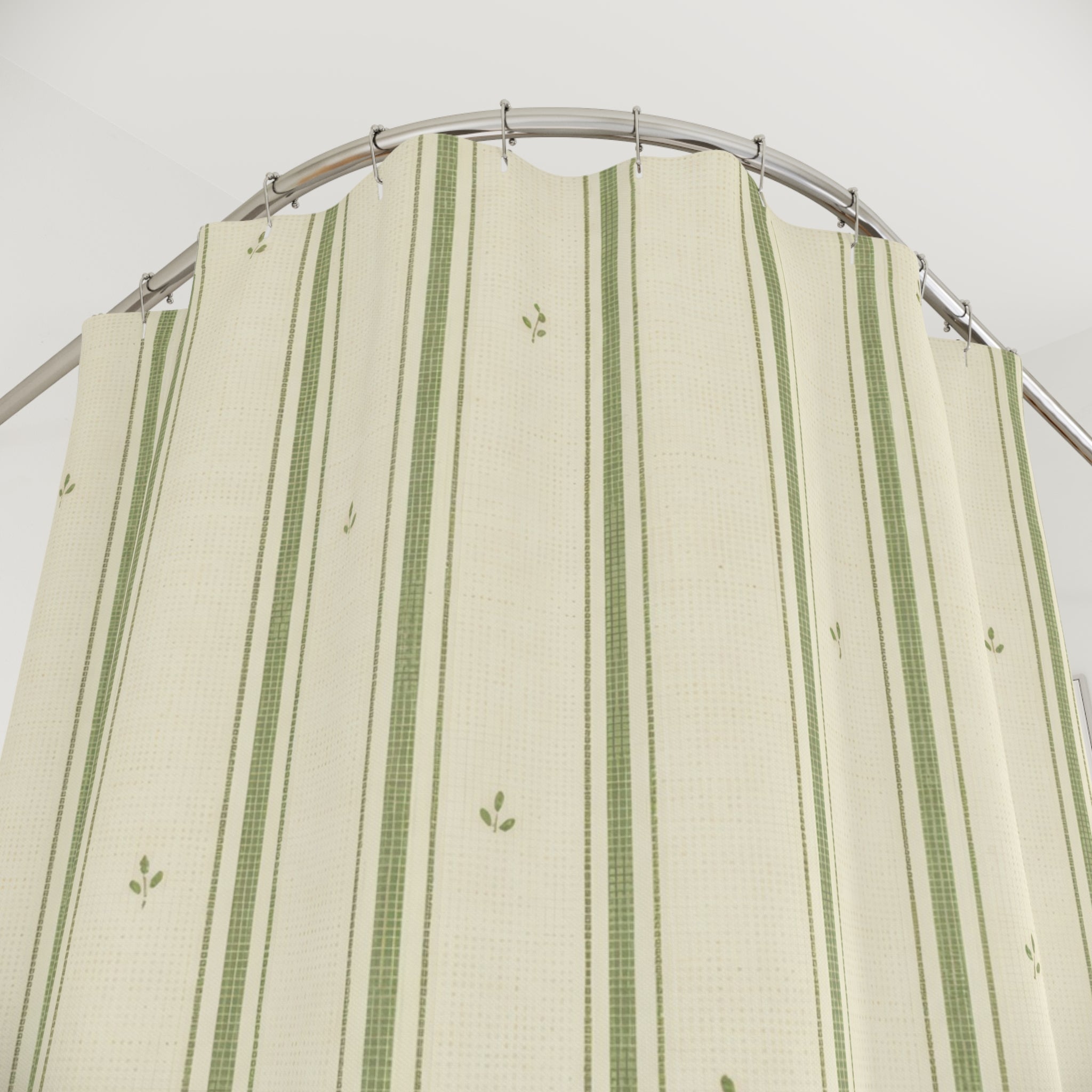 Sage Green Farmhouse Ticking Stripe Shower Curtain