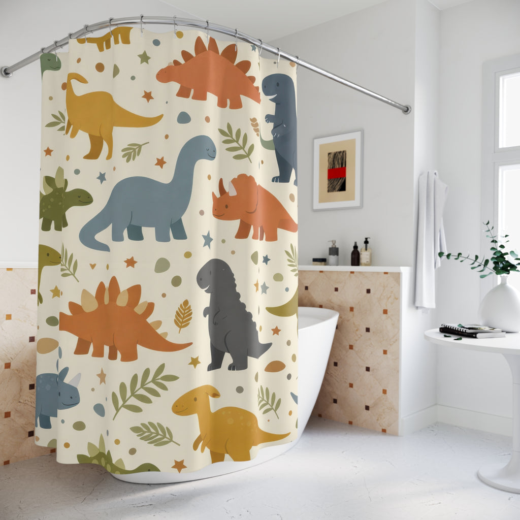 Kids Dinosaur Shower Curtain — Muted Pastels