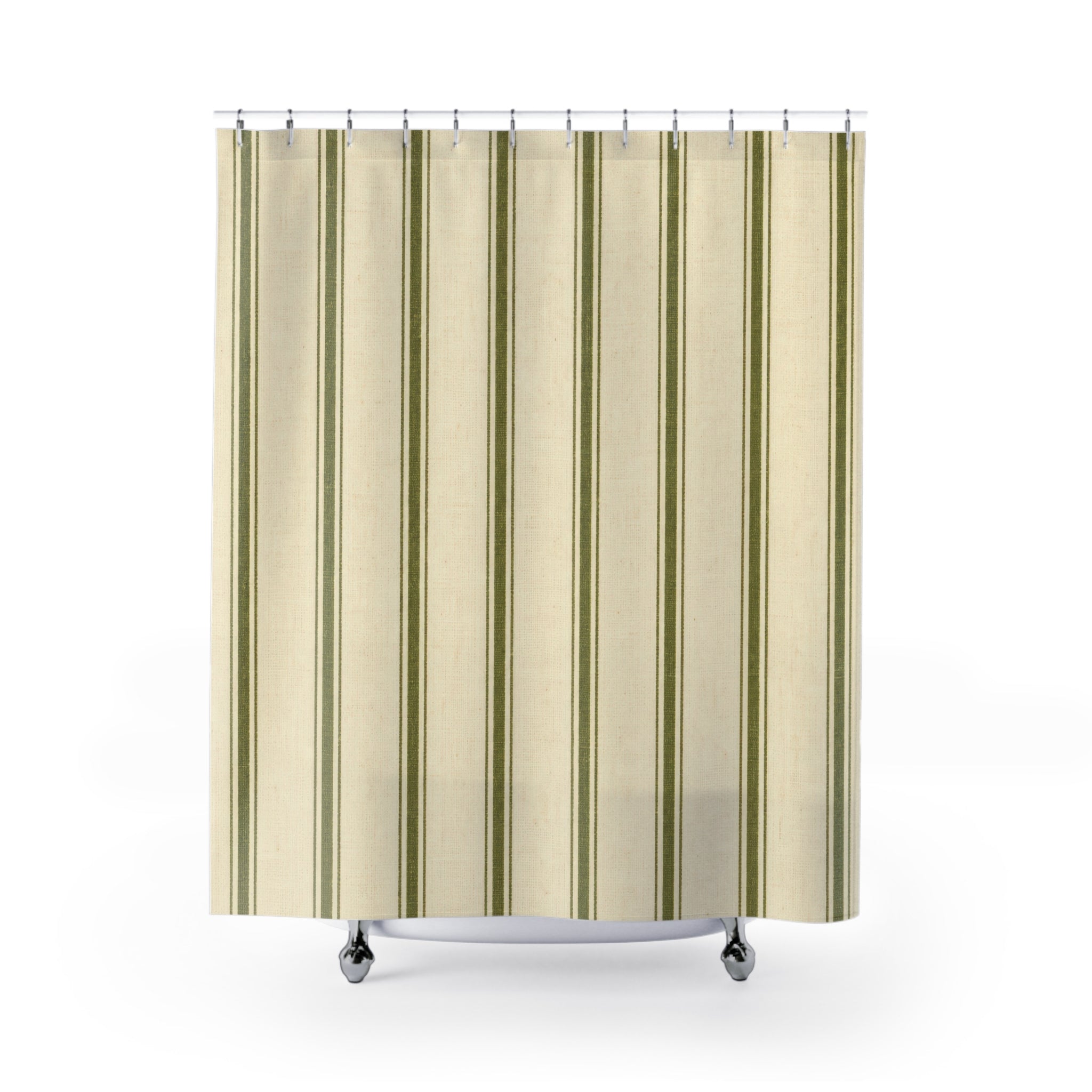 Farmhouse Stripe Olive Green Shower Curtain