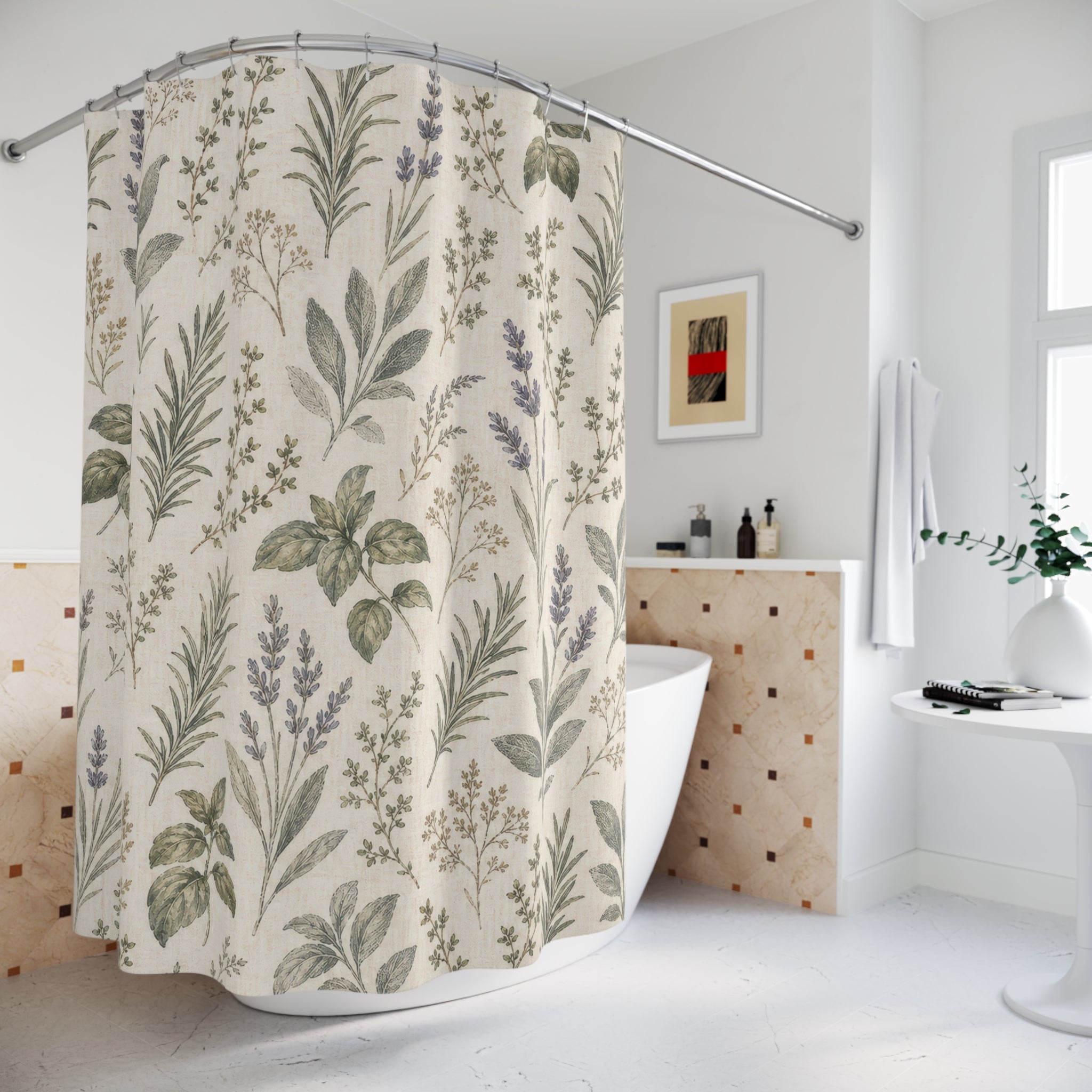 Green Herb Sprig Shower Curtain