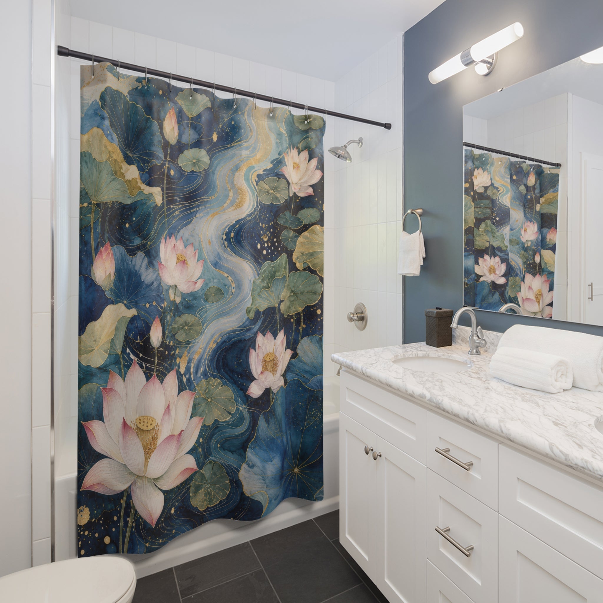 Indigo Lotus Current Shower Curtain