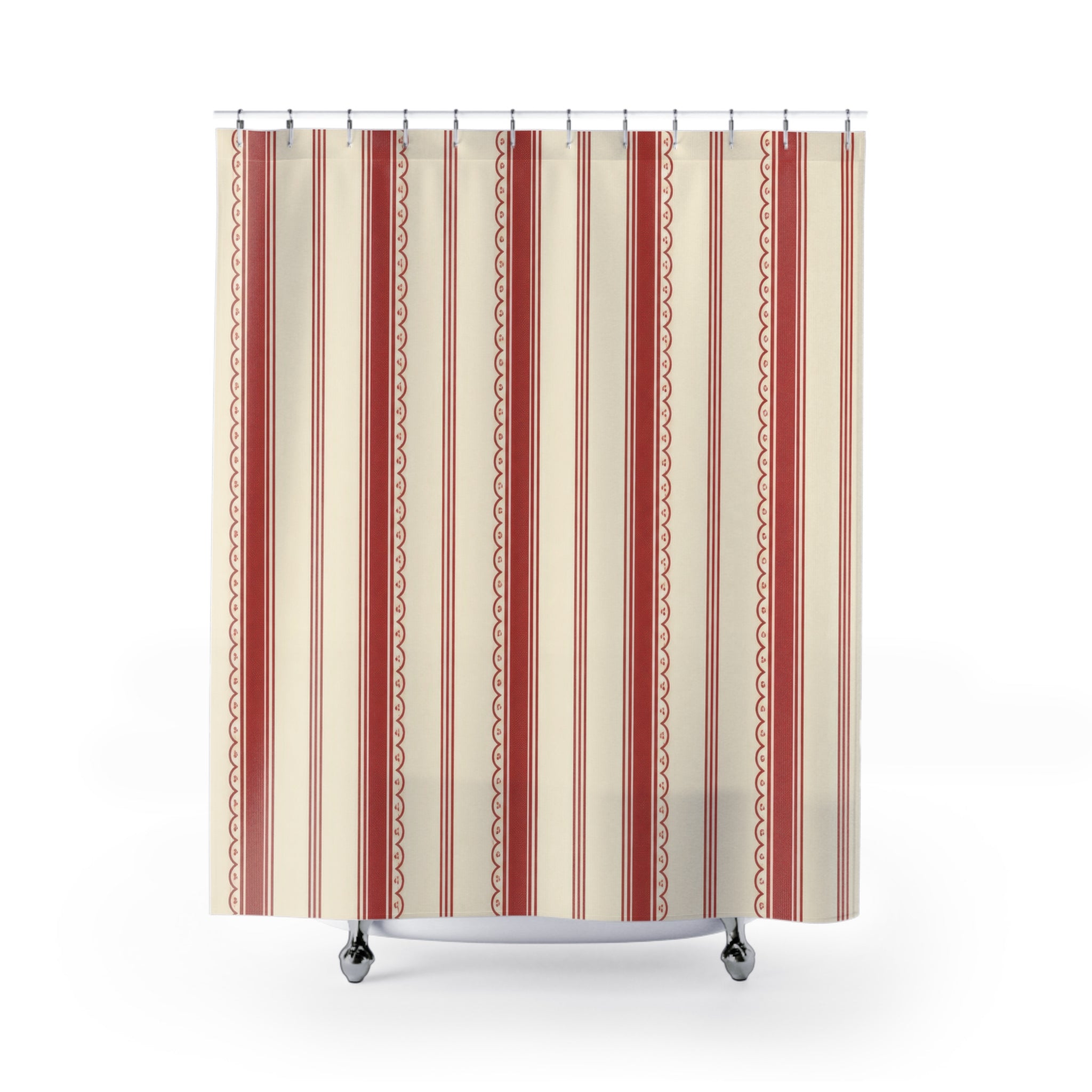 Red and White Heirloom Stripe Shower Curtain