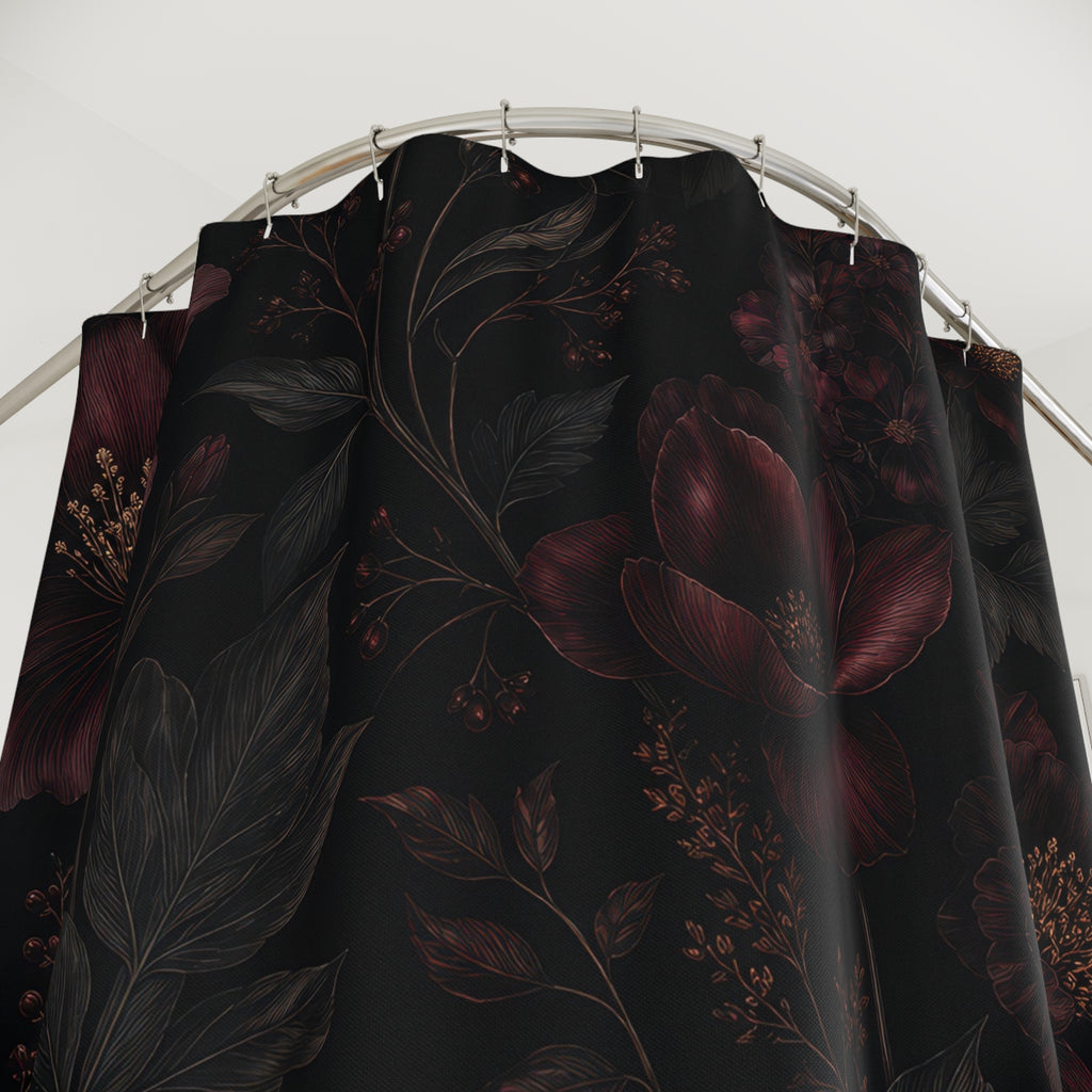Burgundy Dark Flower Shower Curtain