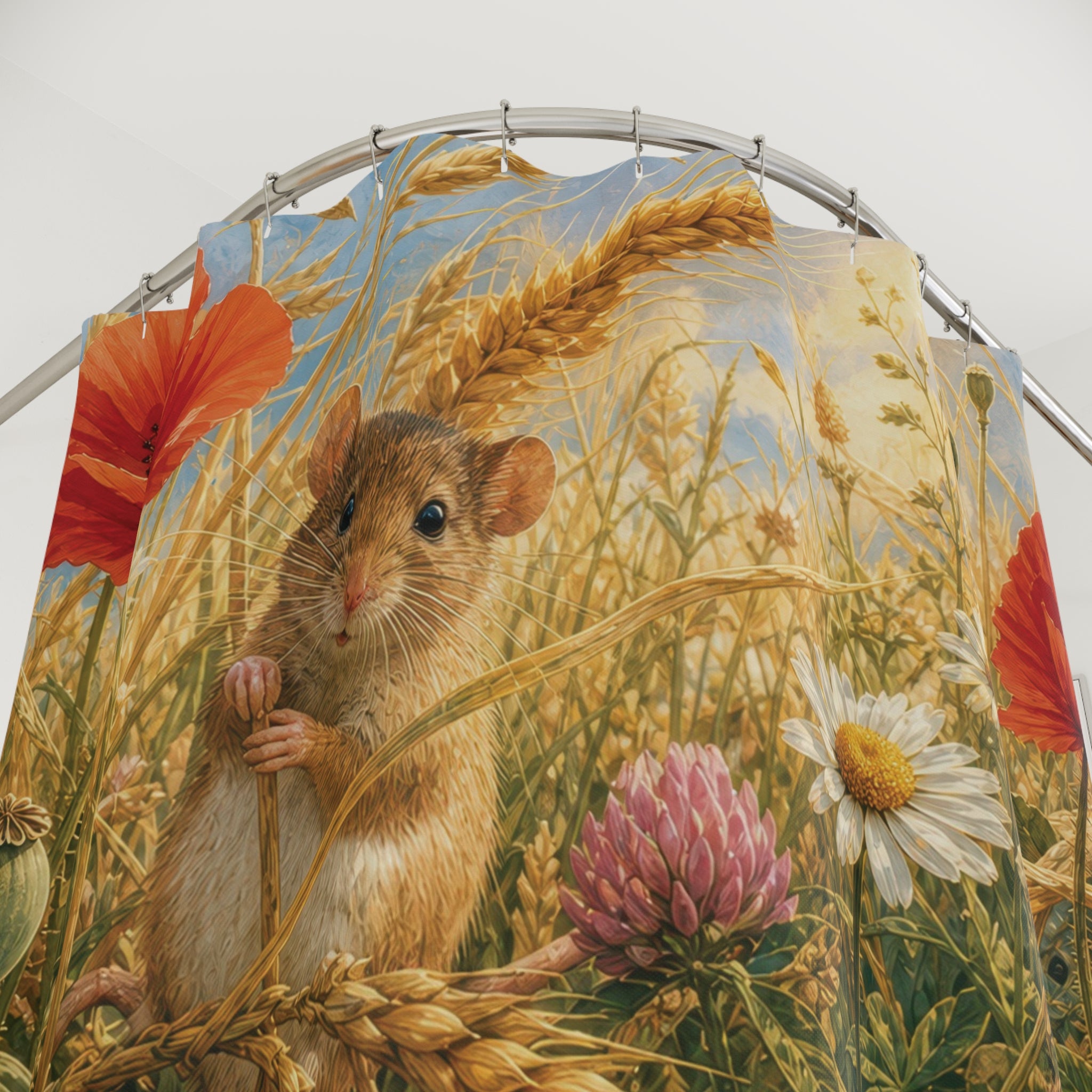 Field Mouse Shower Curtain: Cute Wildflower Garden