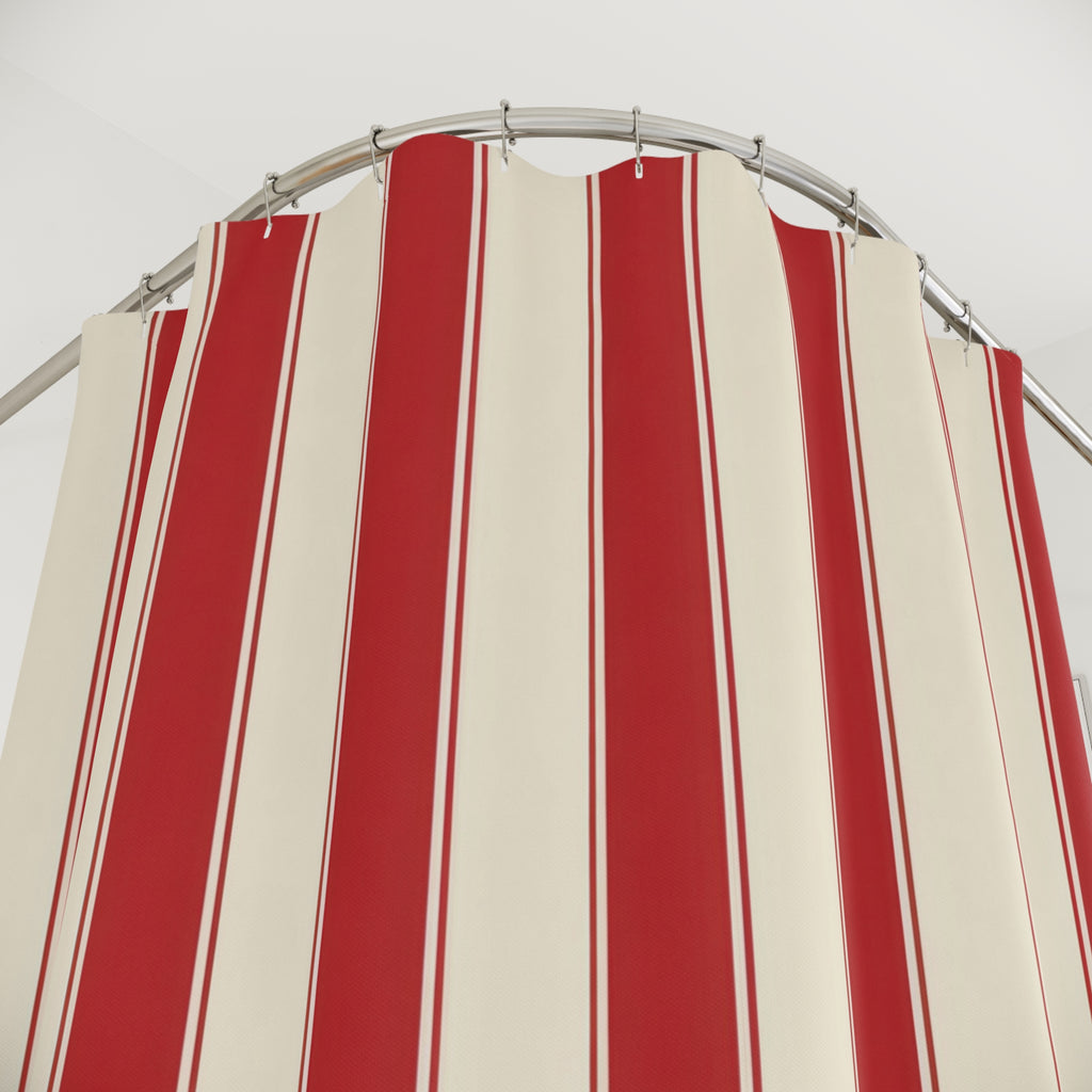 Red and White Regatta Stripe Shower Curtain: Pinline Resort