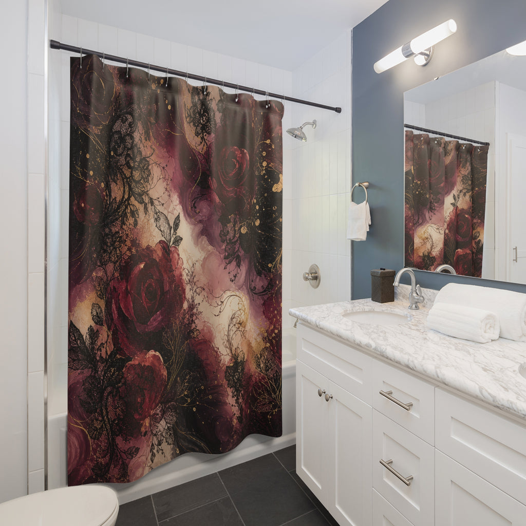 Painterly Burgundy Shower Curtain