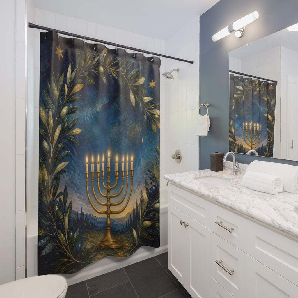 Luminous Hanukkah Garden Shower Curtain