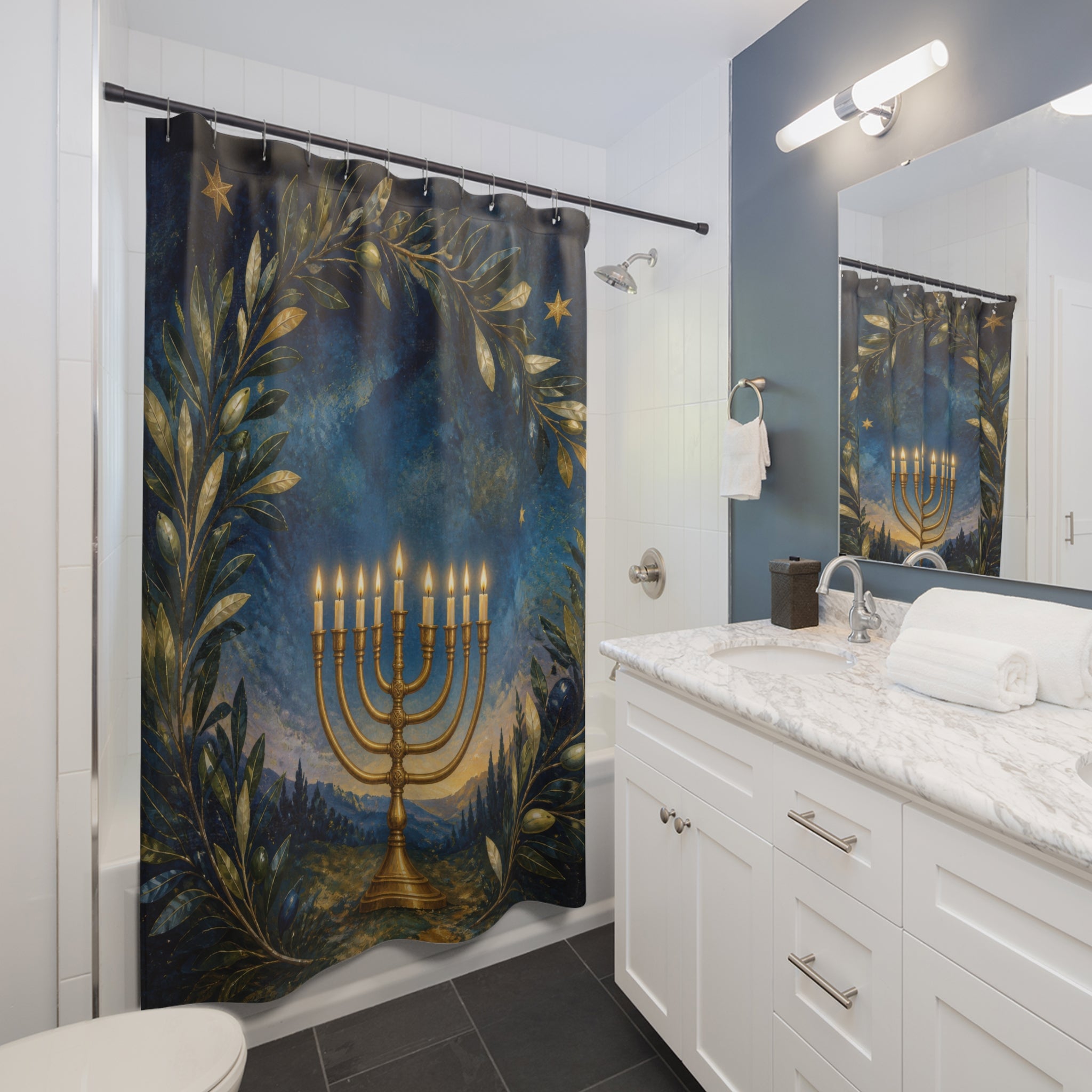 Luminous Hanukkah Garden Shower Curtain