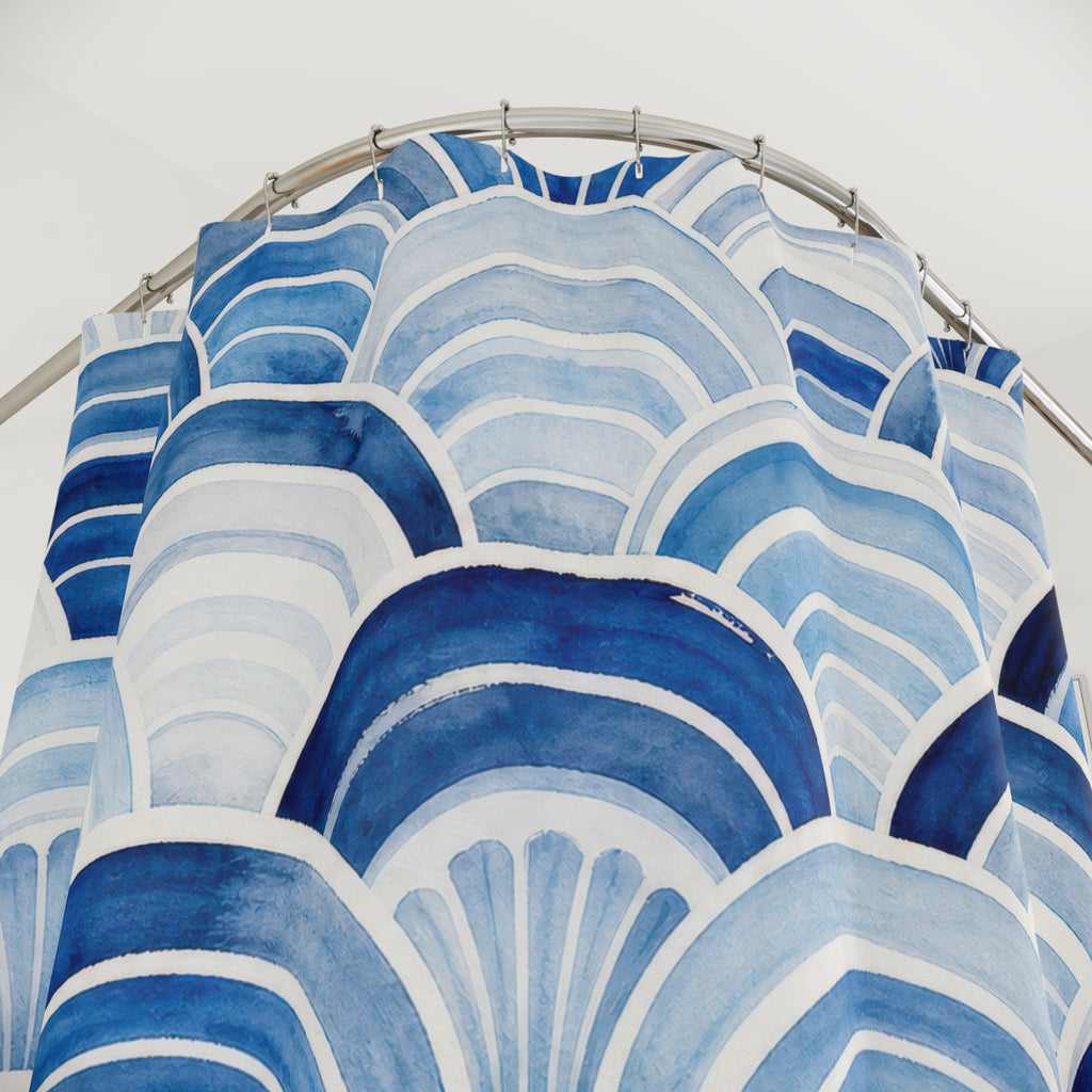 Blue Wave Shower Curtain, Blue White Coastal Bathroom Decor, Wave Pattern Bath Curtain, Guest Bath Decor, Small Bathroom Decor, Home Decor