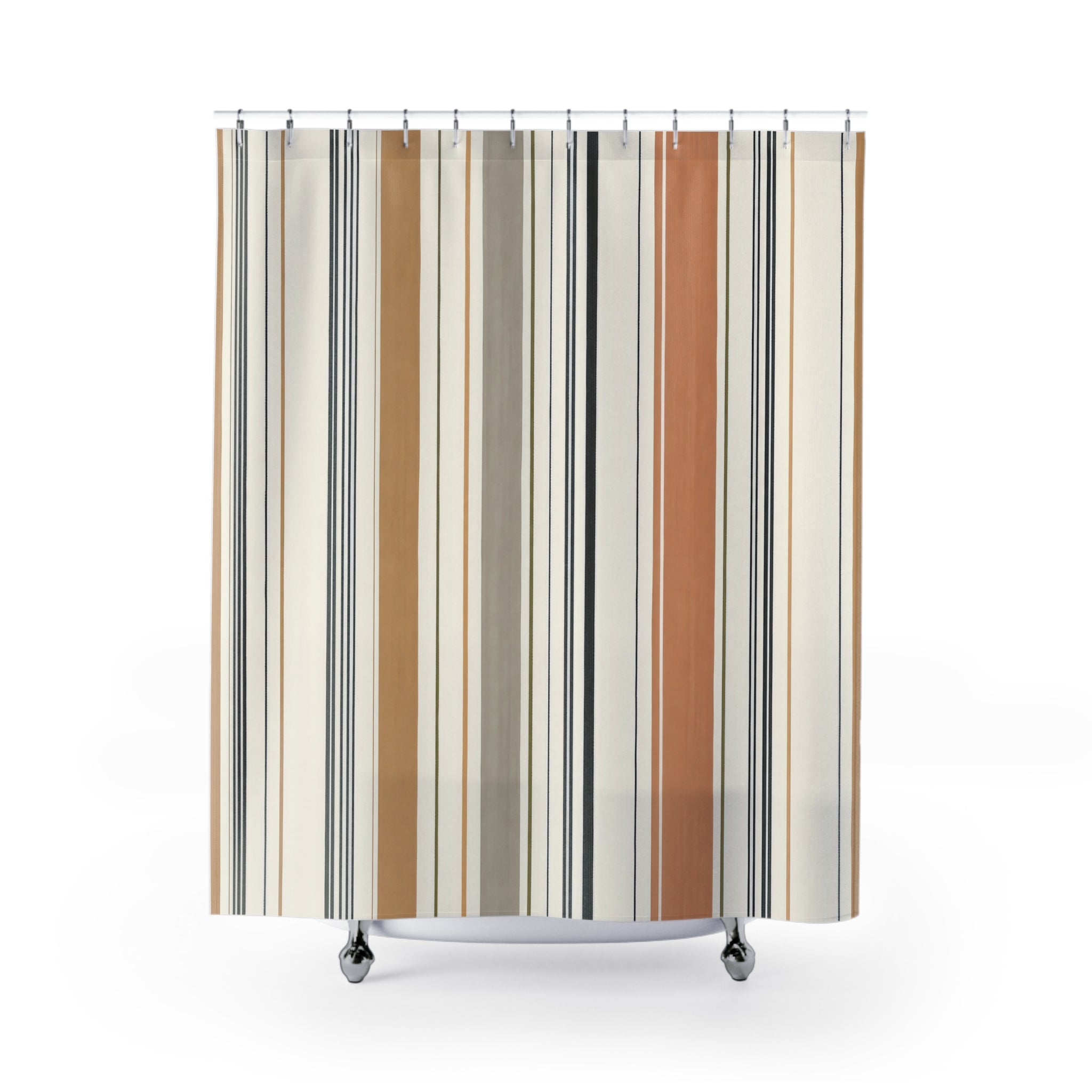 Sage Blush Rust Watercolor Stripe Shower Curtain