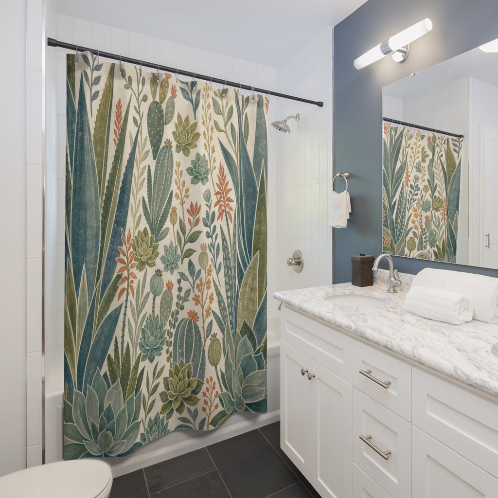 Succulent Cactus Green Botanical Shower Curtain