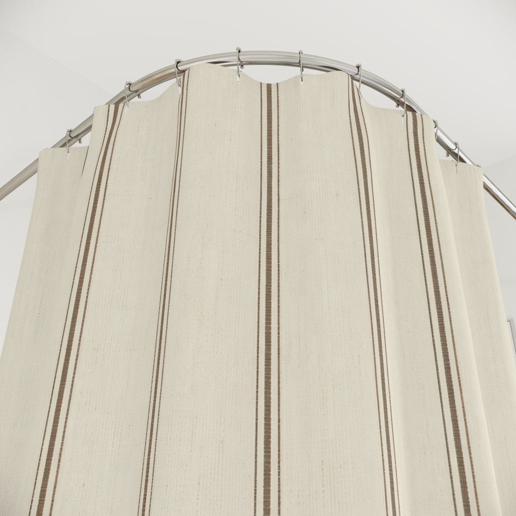Ticking Stripe Shower Curtain, Brown Beige Farmhouse Bath Decor, Sparse Cream Vertical Stripe Pattern, Classic Guest Bathroom Style
