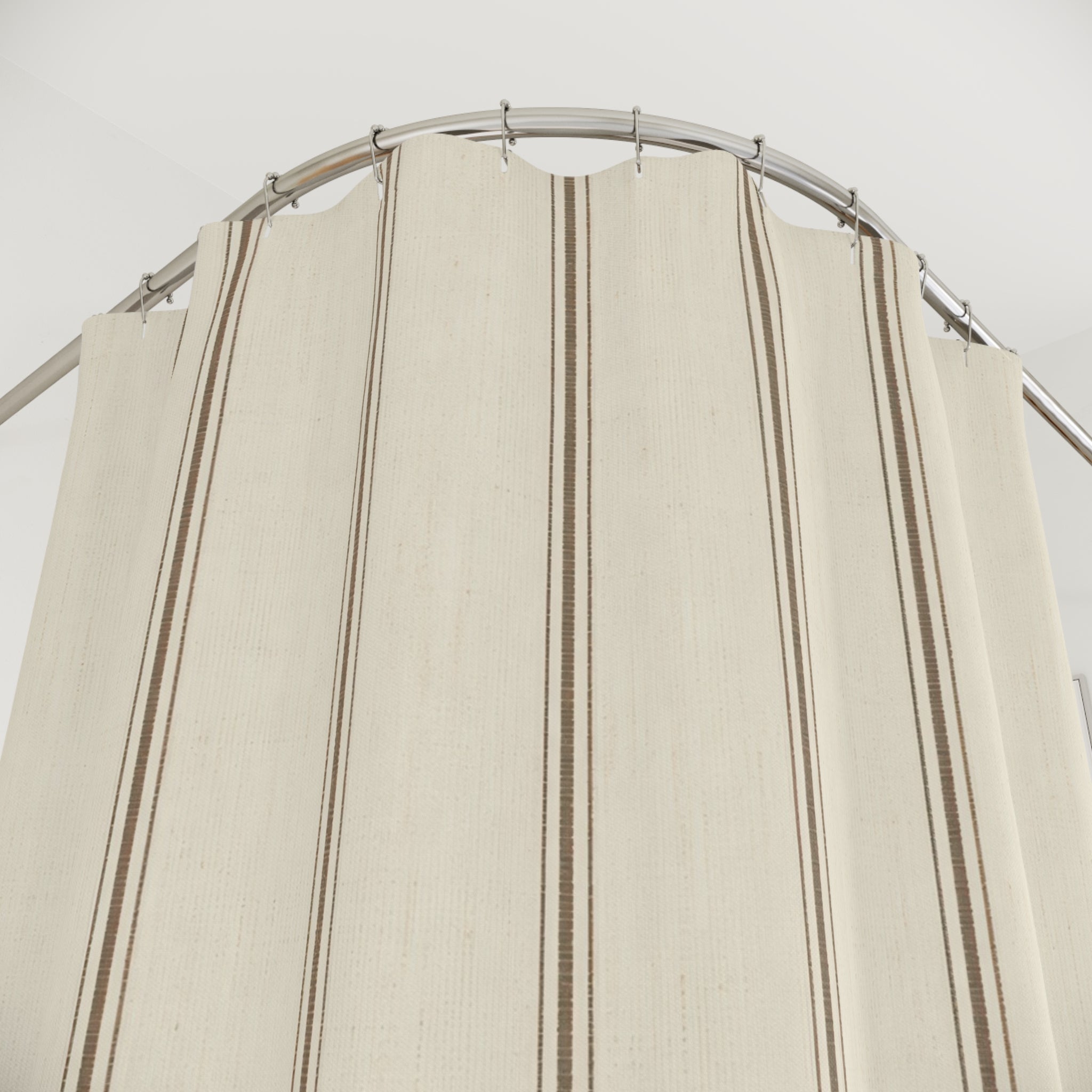 Ticking Stripe Shower Curtain, Brown Beige Farmhouse Bath Decor, Sparse Cream Vertical Stripe Pattern, Classic Guest Bathroom Style