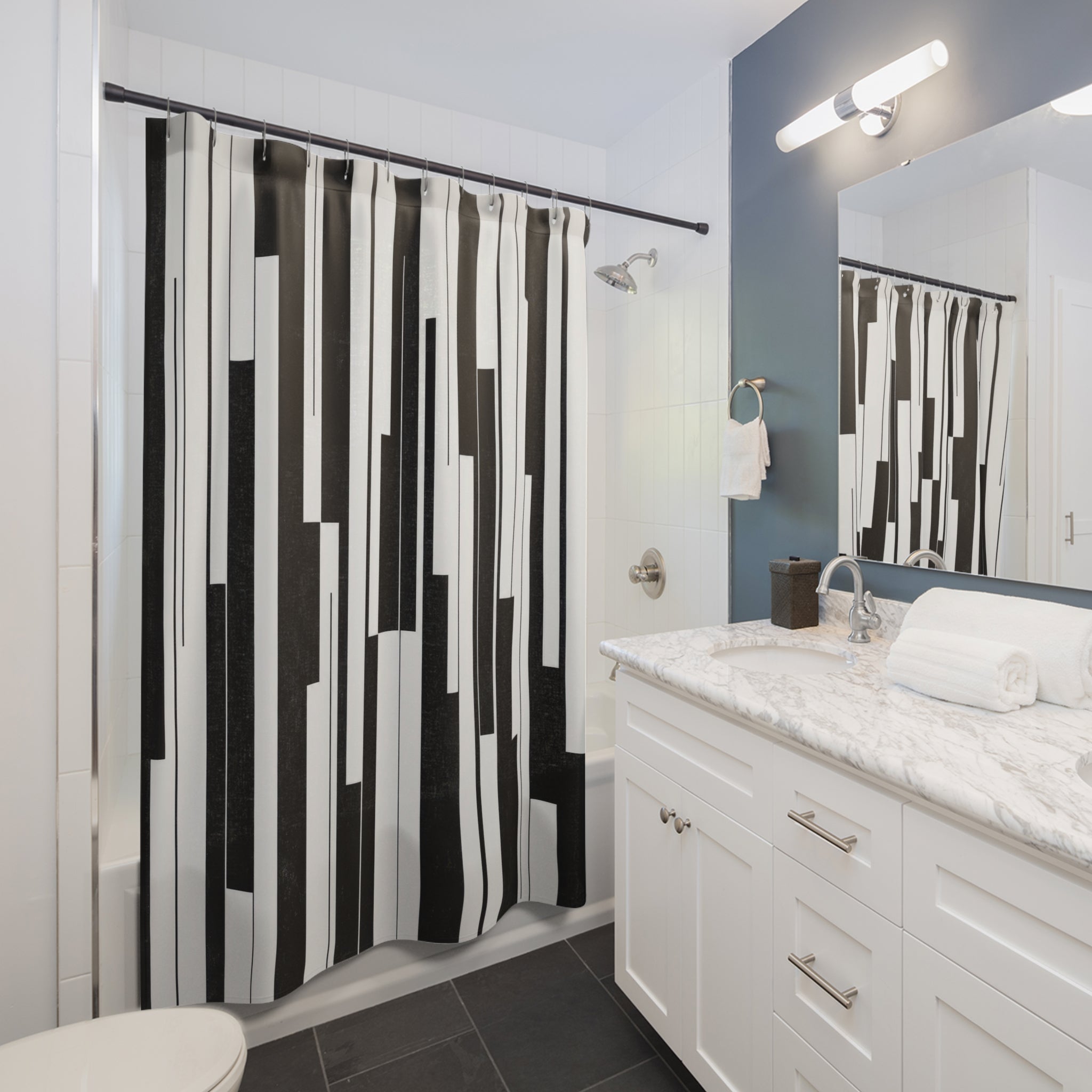 Black White Striped Shower Curtain