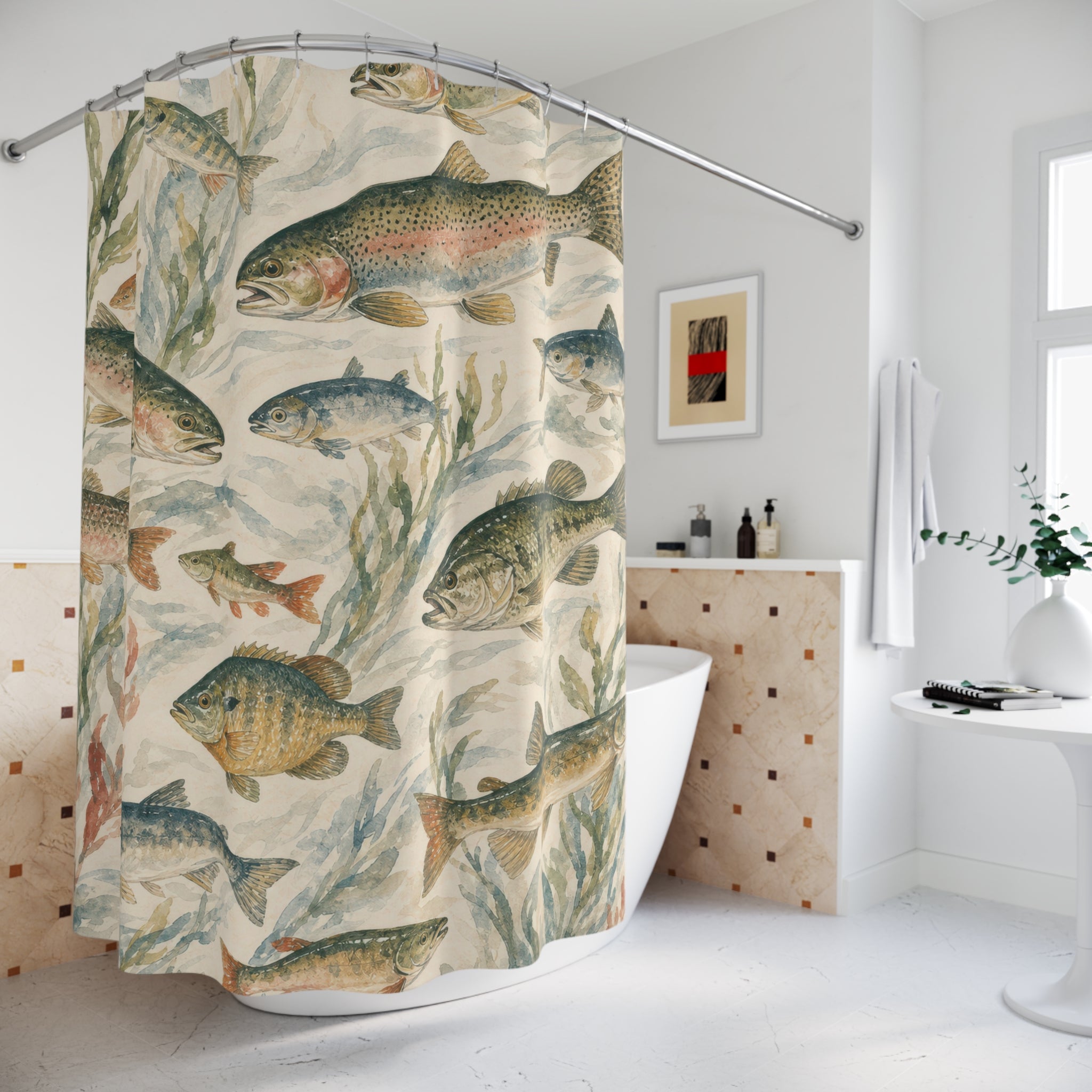Vintage Coastal Sea Life Fish Shower Curtain