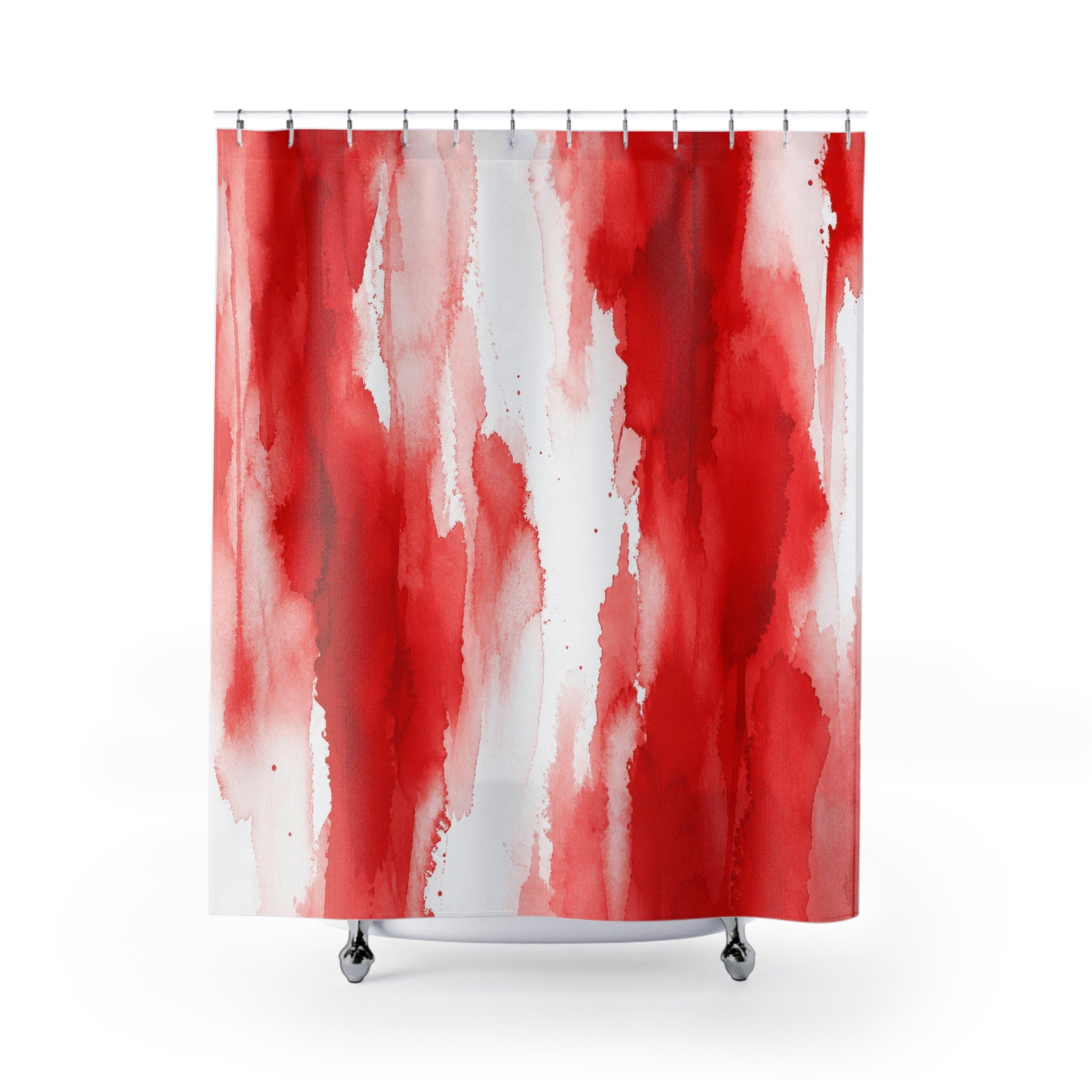 Abstract Shower Curtain, Red and White Watercolor Stripe Art, Painterly Modern Bath Decor, Soft Bold Guest Bathroom Accent, Art Bath Style