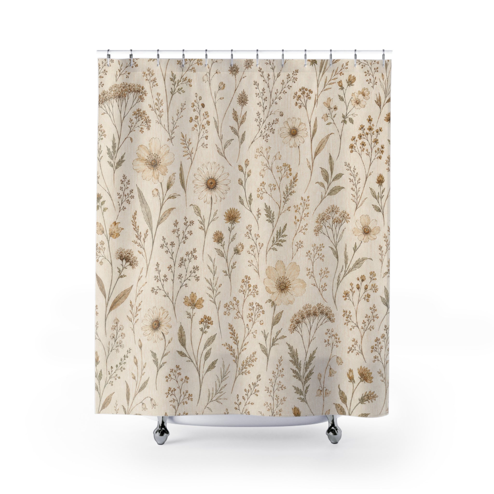 Beige Meadow Botanical Shower Curtain