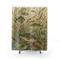 Vintage freshwater fish among sage river grasses and lily leaves shower curtain with full front view